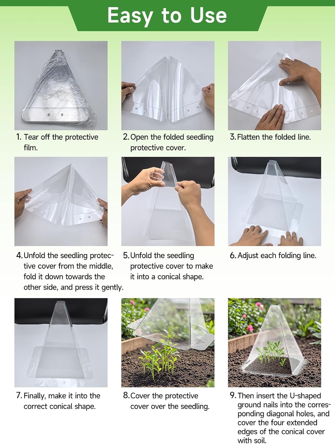 20 Pack Garden Cloches for Plants - Clear Reusable Plastic Seedling Covers with 40 Metal Stakes - Mini Greenhouse Plant Bell Covers for Frost, Sun, Pests Protection(7.8" x 11")