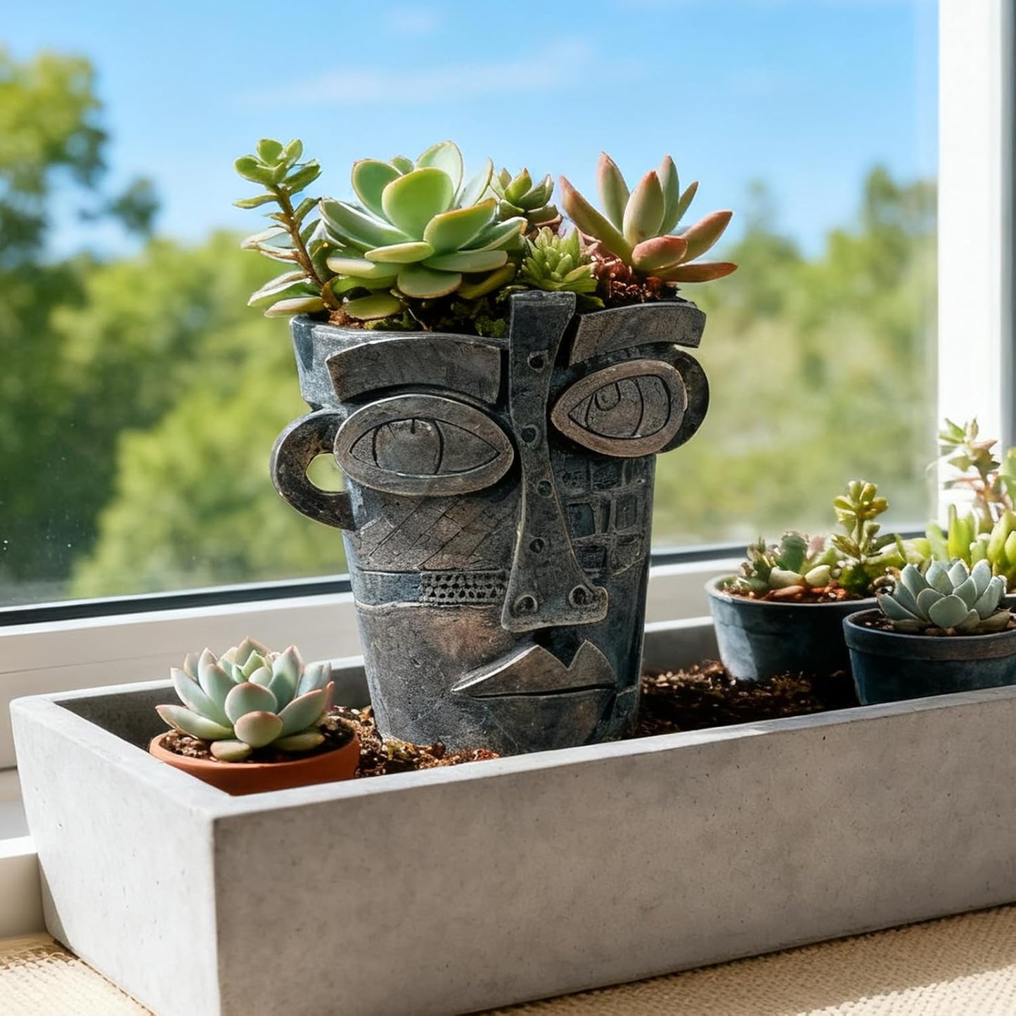 Large Flower Pots Colorful Face Planters Head Planter, Modern Abstract Funky Plant Pots Indoor&outdoor Garden Plant Ornament Show Pieces, Cute Eclectic Flower Planters Pots for Shelf Centerpieces