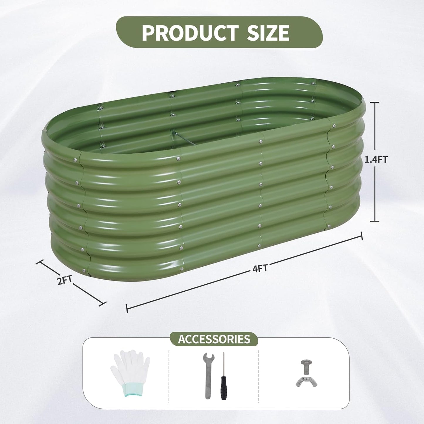 Galvanized Raised Garden Bed Outdoor- 2 Pcs Raised Beds for Gardening| Metal Planter Box, Steel Raised Garden Bed Kit with Gloves for Vegetables, Flower, Herbs (4x2x1.4FT, Green)