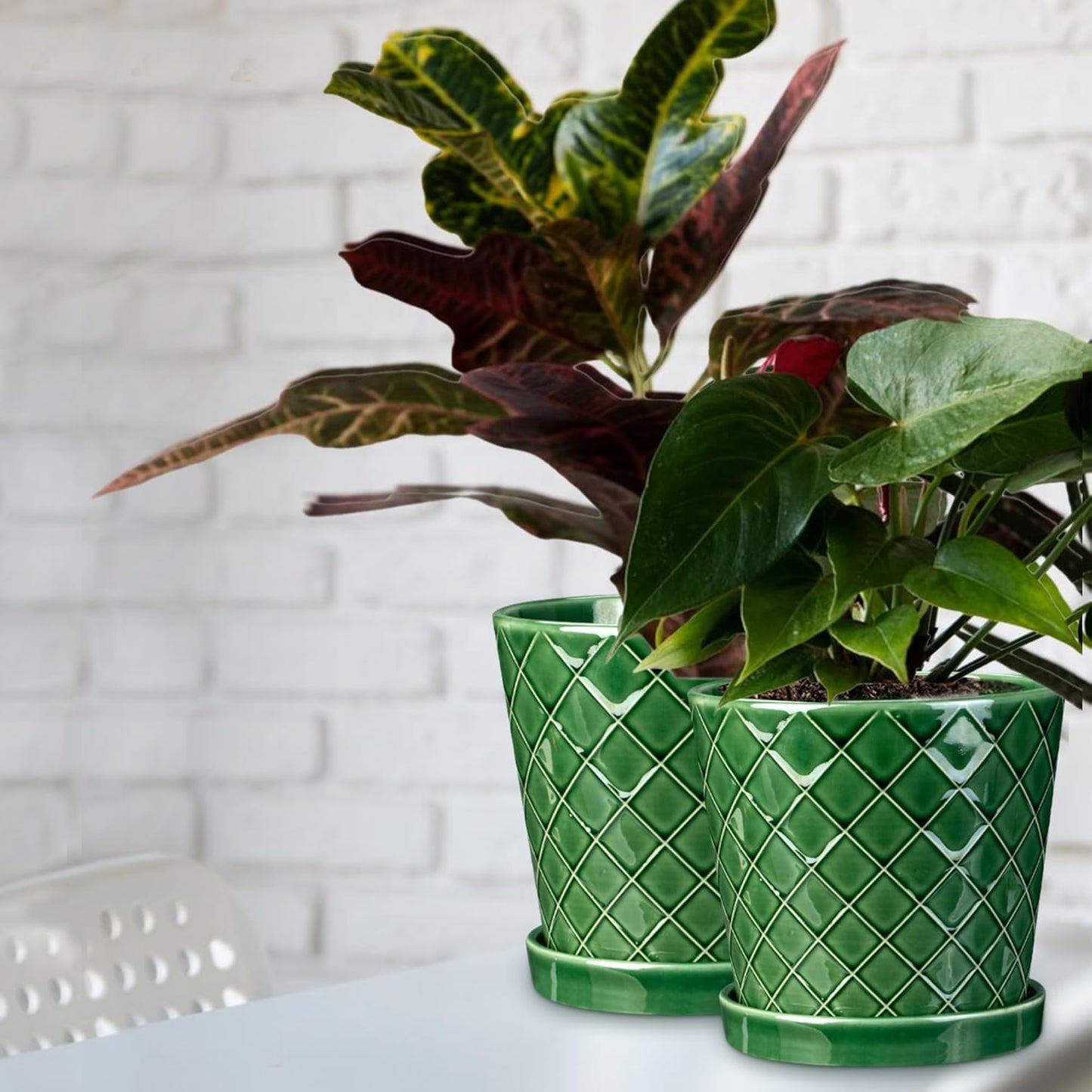 EFISPSS Ceramic Plant Pots, 4+5+6 Inch Pots for Indoor Plants, Flower Pots with Drainage Hole and Tray,Indoor/Outdoor Usage, Modern Style Garden Pots Set of 3 - Patina