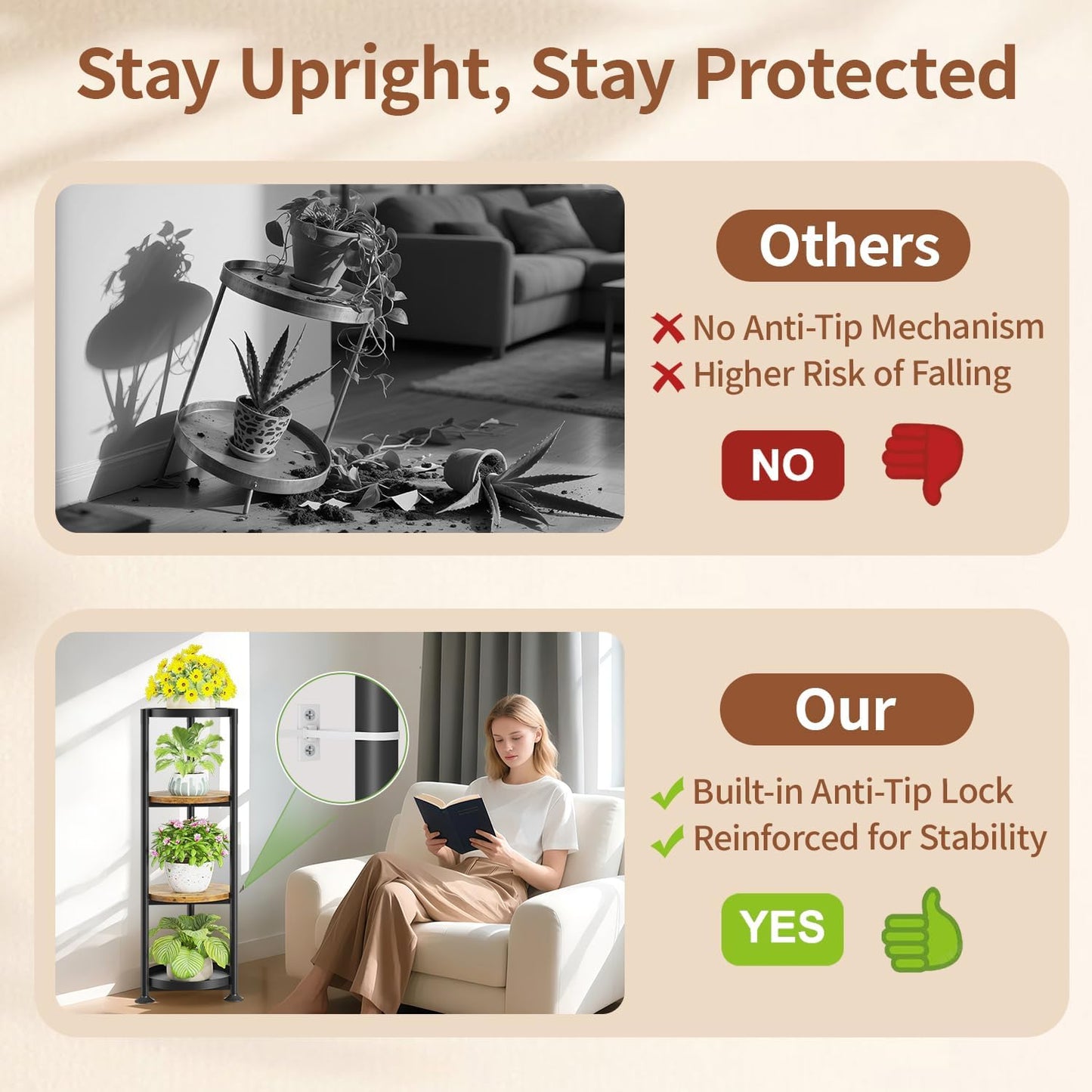 LASZOLA 4 Tier Black Plant Stand Indoor for Large Tall Heavy Duty Flower Planter, Metal Vertical Multi Level Rack for Narrow Floor Corner, Sturdy Round Holder Organizer, Modern, Mid Century, Farmhouse