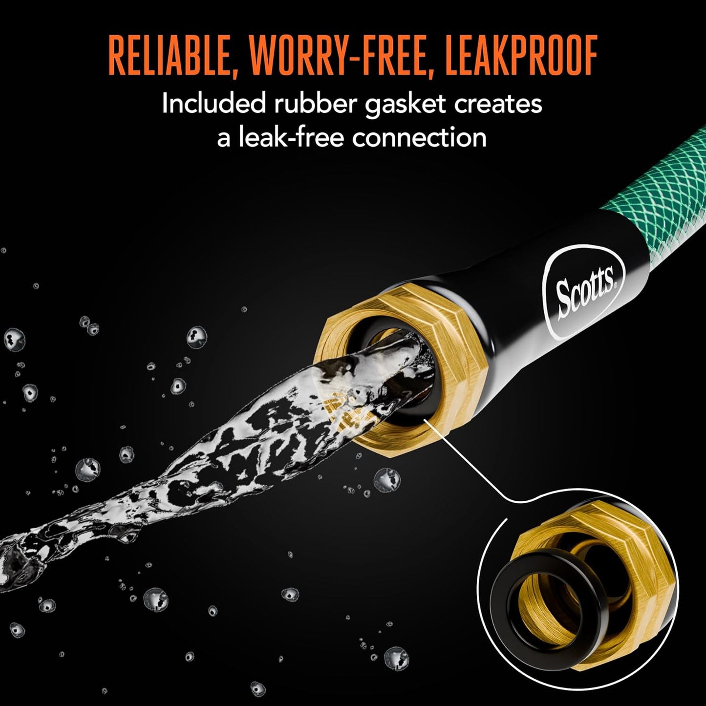 Scotts 25 ft. Garden Hose – 5/8 in. Diameter, 4-Ply Construction, 300 PSI, High-Pressure, Easy-to-Coil Water Hose with Crush-Resistant Couplings, Easy to Connect for Lawn and Garden Use