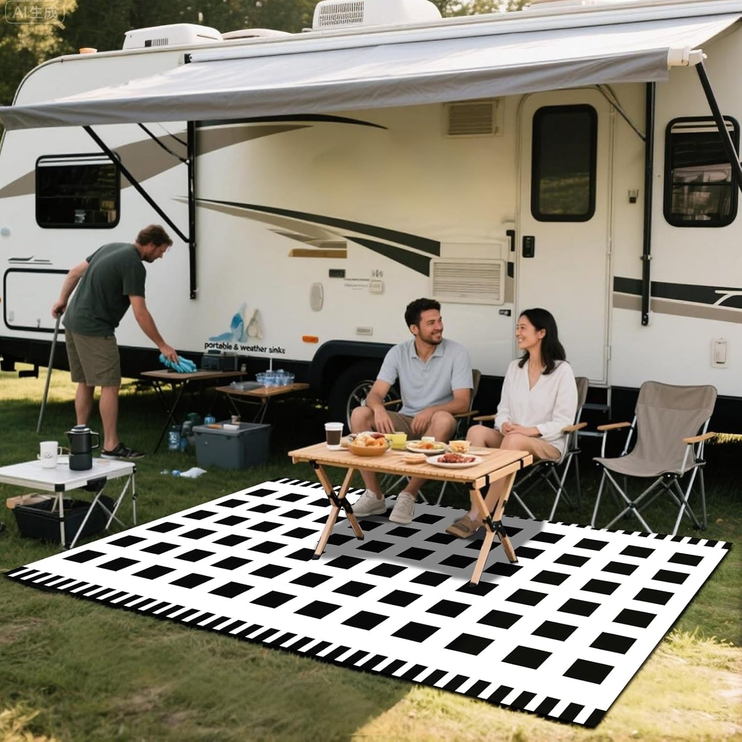 WILDROOTS 5x8 Feet Horizontal Edge Check Plastic Outdoor Rug, Stain Resistant Waterproof Reversible Outdoor Patio Rug, Fade Resistant Camping Rug