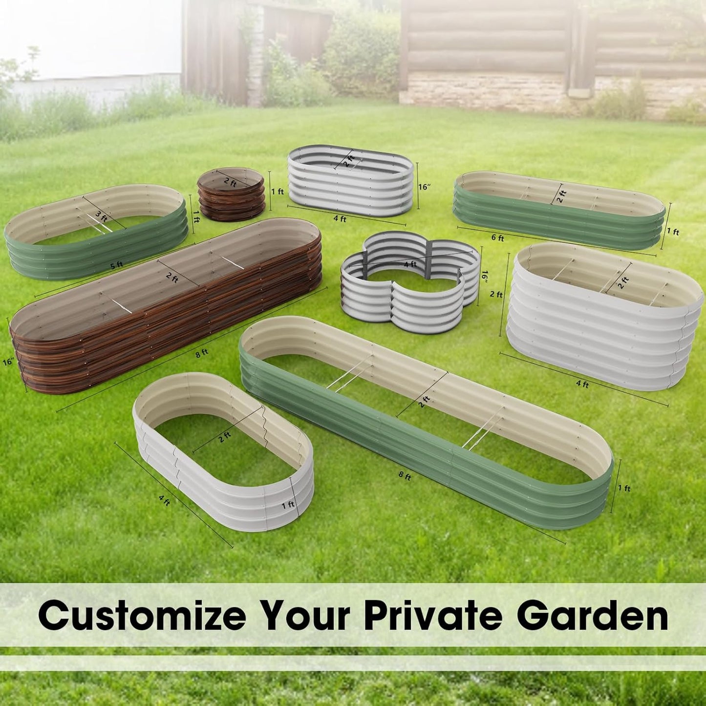4x2ft Oval Galvanized Raised Garden Bed Kits 16" Tall Outdoor Large Metal Modular Planter Box 9-in-1 Raised Beds for Gardening,Vegetables,Fruits,Flowers & Herbs (Silver)