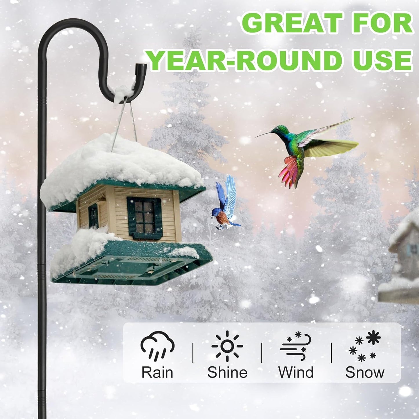 Bird Feeder Pole, 62" Shepherds Hooks for Outdoor, Hummingbird Feeders Stand Heavy Duty with Stable 5-Prong Base, Hanging Plant Shepherd Hook Hanger Stick for Outside Garden Yard Wedding