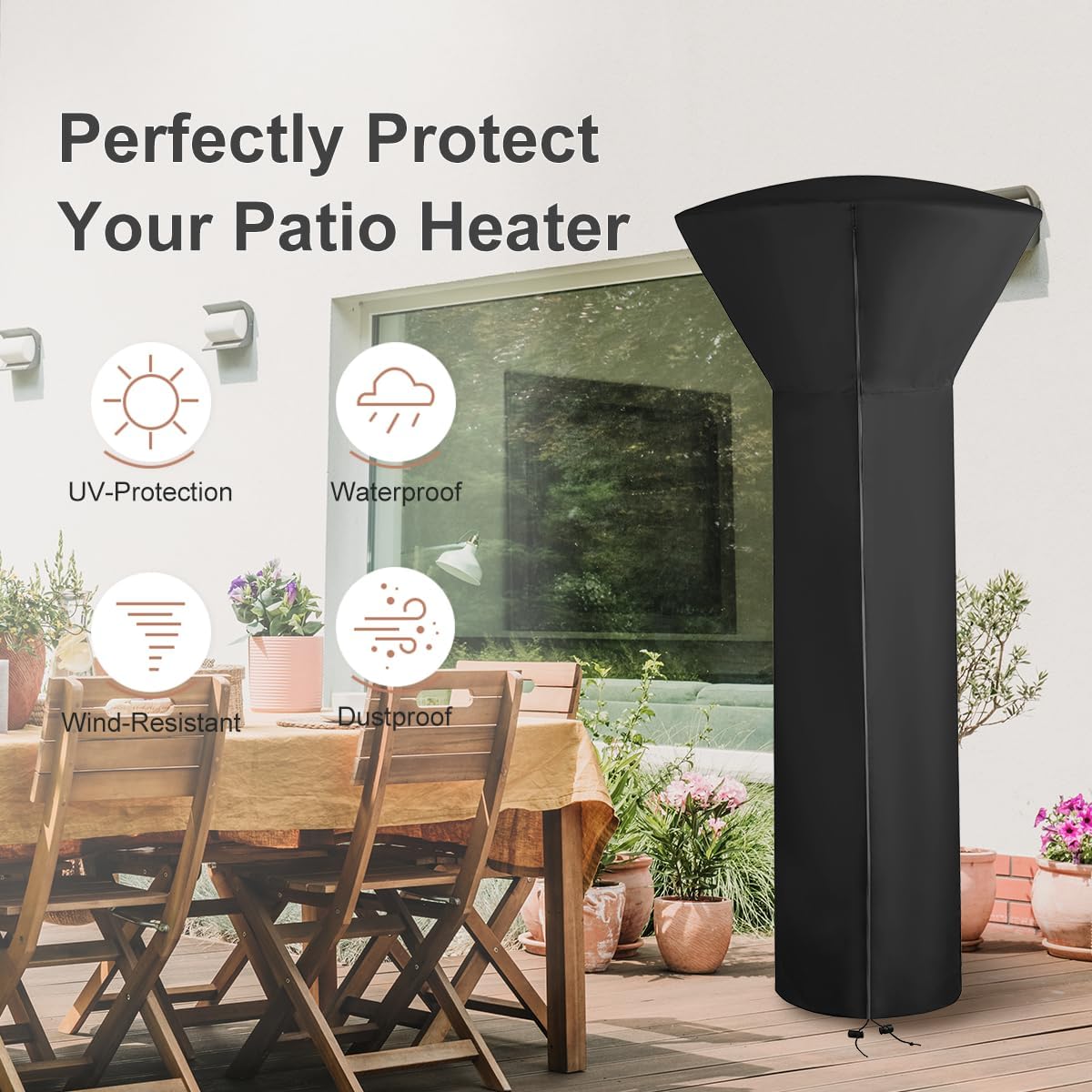 Vailge Patio Heater Covers with Zipper and Storage Bag,Heavy Duty 600D Oxford Waterproof Outdoor Heater Cover Wind-Resistant Dustproof UV-Resistant,Black,89'' Height x 33" Dome x 19" Base,2 Pack