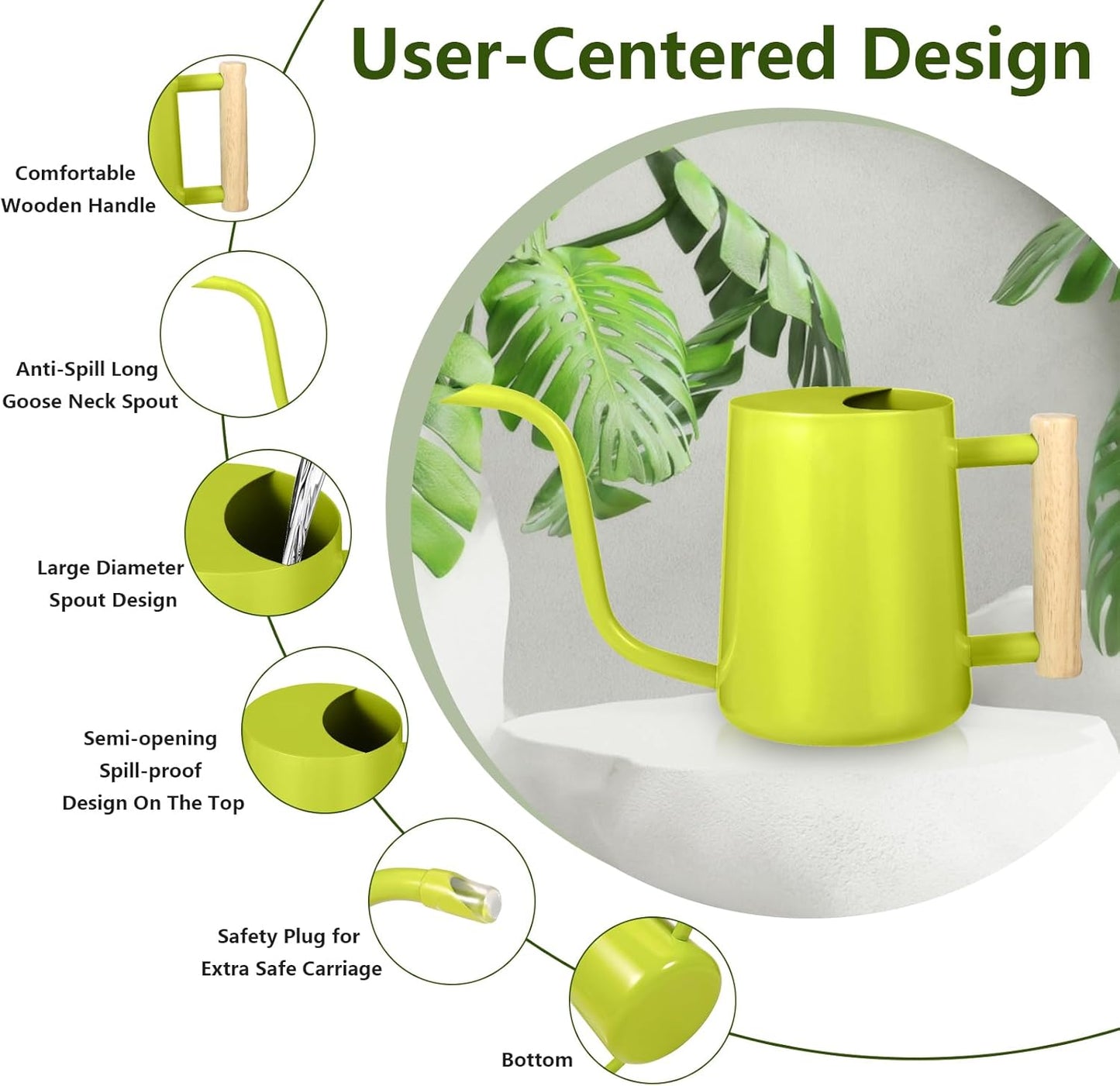 Watering Can Indoor Plants, 35oz Small Stainless Steel Metal Watering Can Modern Decorative Watering Pot with Long Spout for Indoor House Plant Bonsai Garden Flowers (Bright Green)