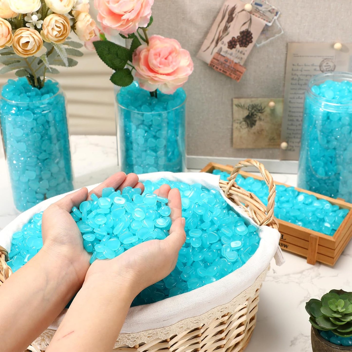 Sasylvia 12000 Pcs Glow in The Dark Rocks Glow in The Dark Stones Glowing Rocks for Garden Outdoor Glowing Fish Tank Pebbles Luminous Stone for Outdoor Yard Patio Aquarium Landscaping (Dark Blue)