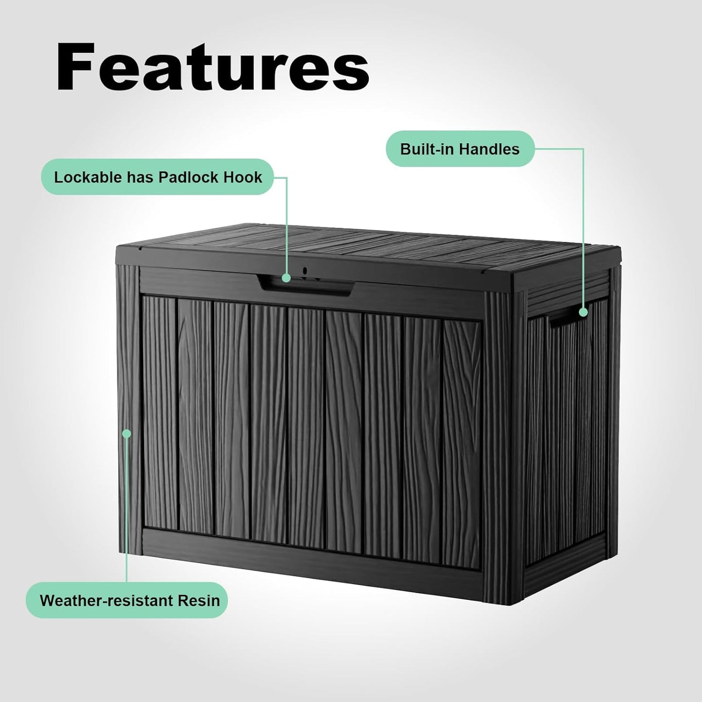 45 Gallon Resin Deck Box, Lockable Outdoor Storage Box for Patio Cushions Storage Furniture,Garden Tools, Pool Supplies, Weatherproof and UV Resistant(Black)