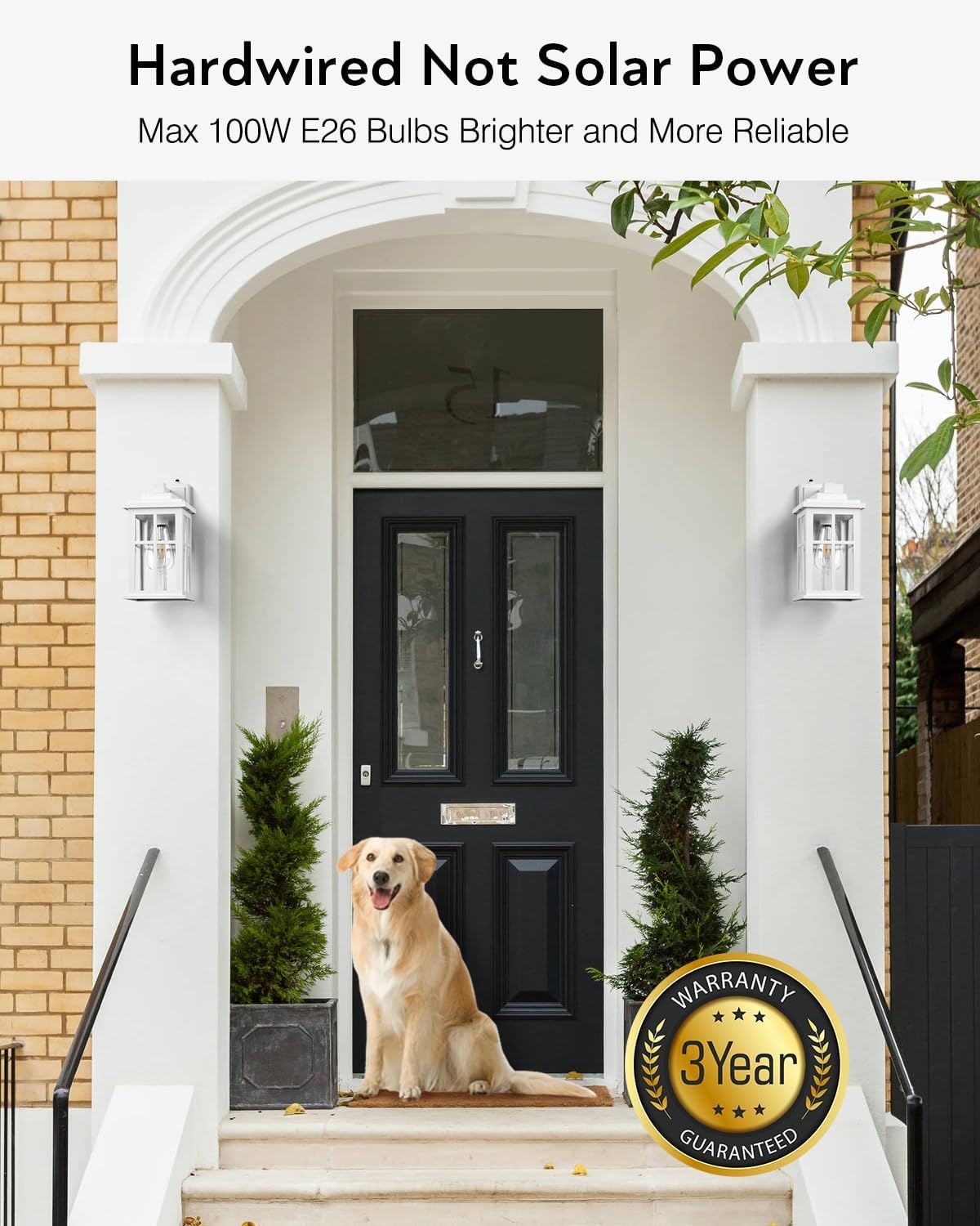 White Outdoor Wall Lights, Dusk to Dawn Exterior Lighting Fixtures, Waterproof Outside Lights for House, Garage, Garden, Entryway, Doorway, Anti-Rust, Modern Style, Tempered Glass