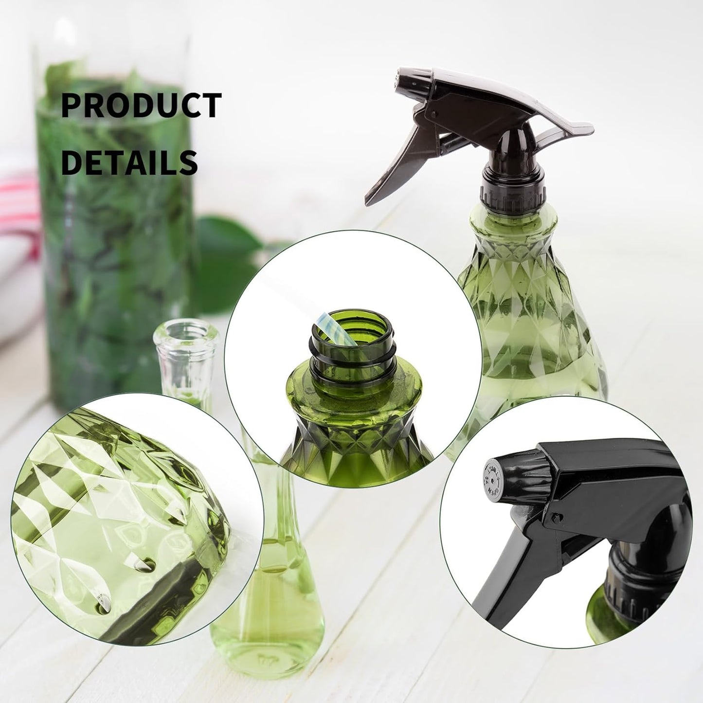 2 Pcs Spray Bottles, 500 ml/17 oz Empty Water Spray Bottles, Plastic Reusable Adjustable Mist Sprayer Squirt Bottles Containers Refillable for Cleaning Solutions, Gardening, Plants (Green)