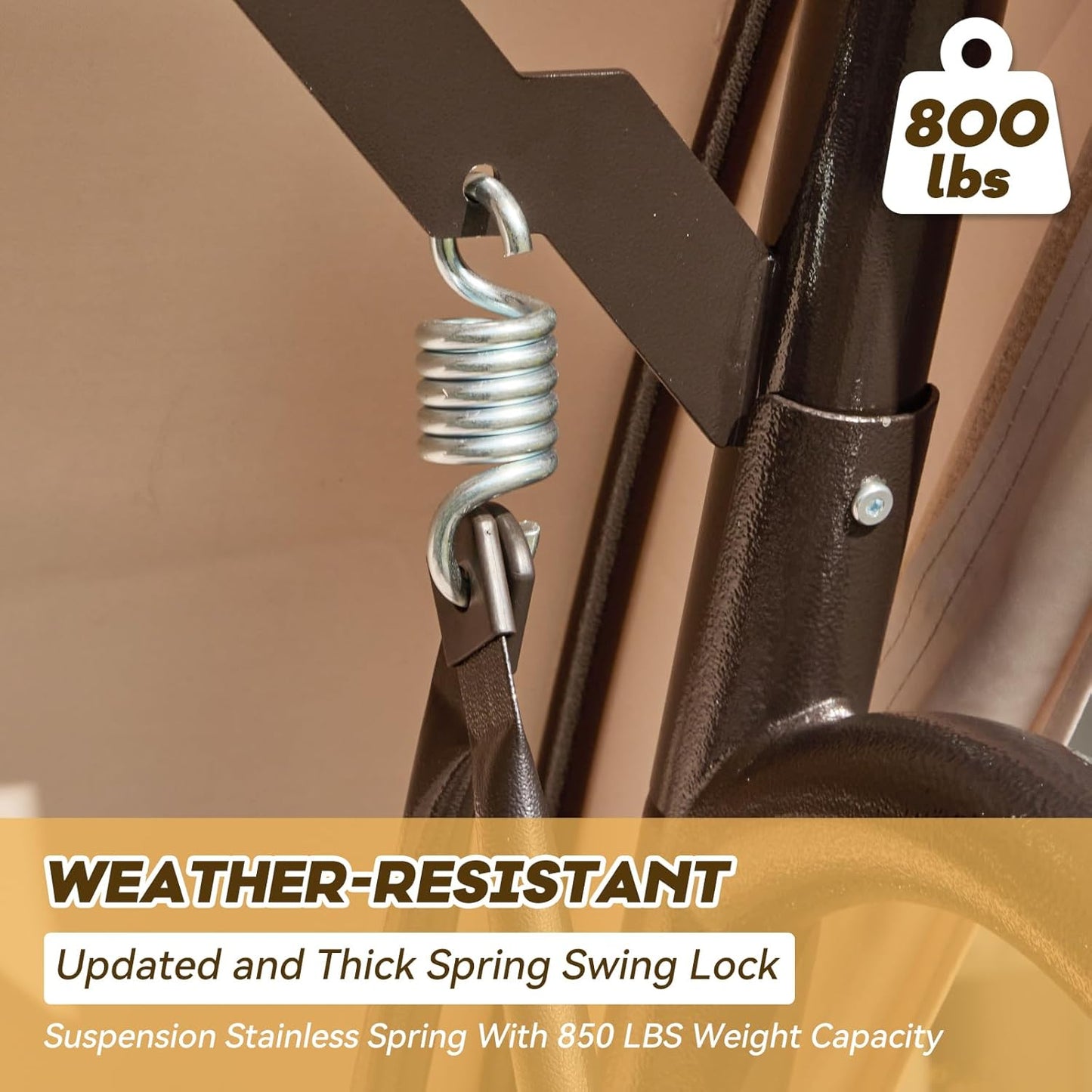 3 in 1 Outdoor Porch Swing with Adjustable Canopy, 3 Seat Outdoor Swing for Adults, Patio Swing Chair with Thickened Cushions,Pillows & Cup Holders for Backyard, Porch, Garden (Khaki)