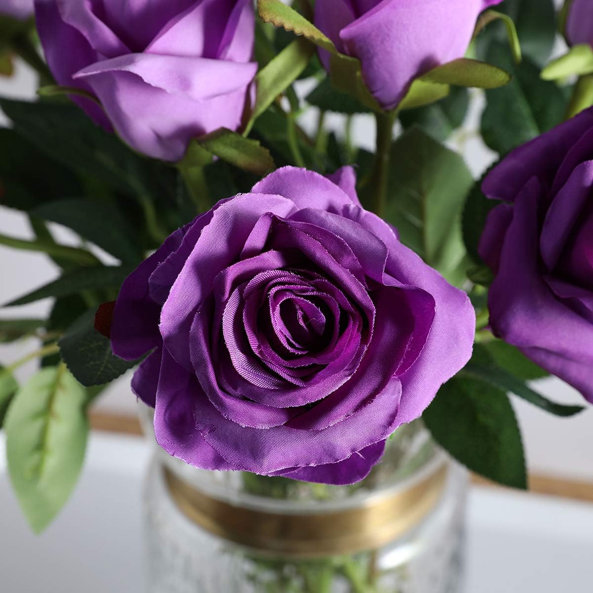 Hawesome 12PCS Artificial Silk Flowers Realistic Roses Bouquet Long Stem for Home Wedding Decoration Party (Purple 1)
