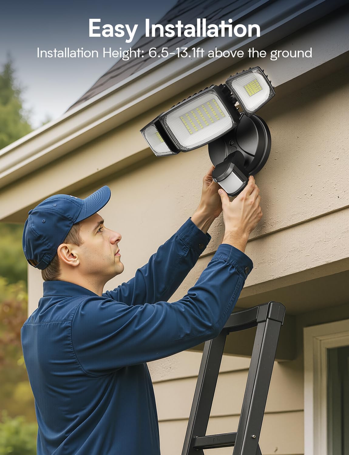 Olafus 80W Motion Sensor Outdoor Lights, 8000lm Hardwired Motion Flood Light Dusk to Dawn, IP65 Waterproof LED Security Floodlights, 6500K Motion Detector Lights for Outside, Black