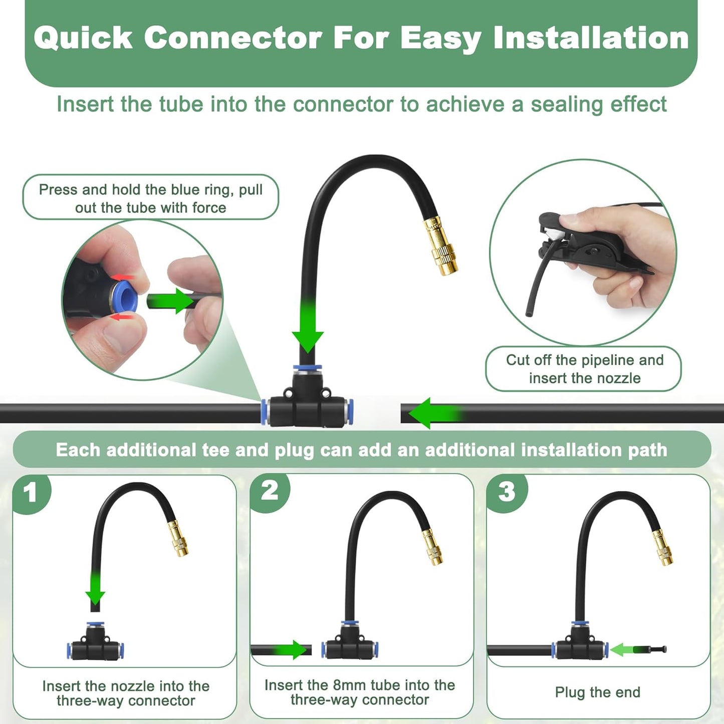 16.4Ft Drip Irrigation System, Automatic Garden Irrigation System with 360-degree Bending Dropper, Atomizing Watering Misting System with Copper Nozzle for Garden Plant Lawn Patio(5 Nozzles)