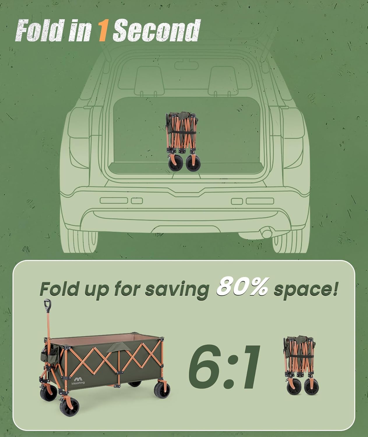 48โL Foldable Wagons Carts Extended, Collapsible Folding Wagon 500lbs Heavy Duty, 320L Large Beach Wagon, Utility Wagon with All Terrain Big Wheels for Sports, Camping, Grocery, Garden, Green