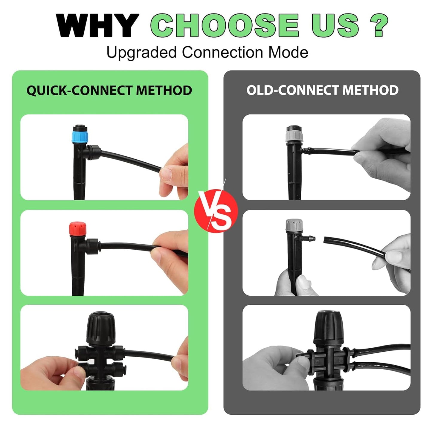 Drip Irrigation System – 2025 Upgraded Garden Watering System with 46FT 1/2'' Tubing, New Quick-Connect 1/4 inch Fittings Automatic Sprinkler for Garden Lawn Greenhouse Plant Flower Bed