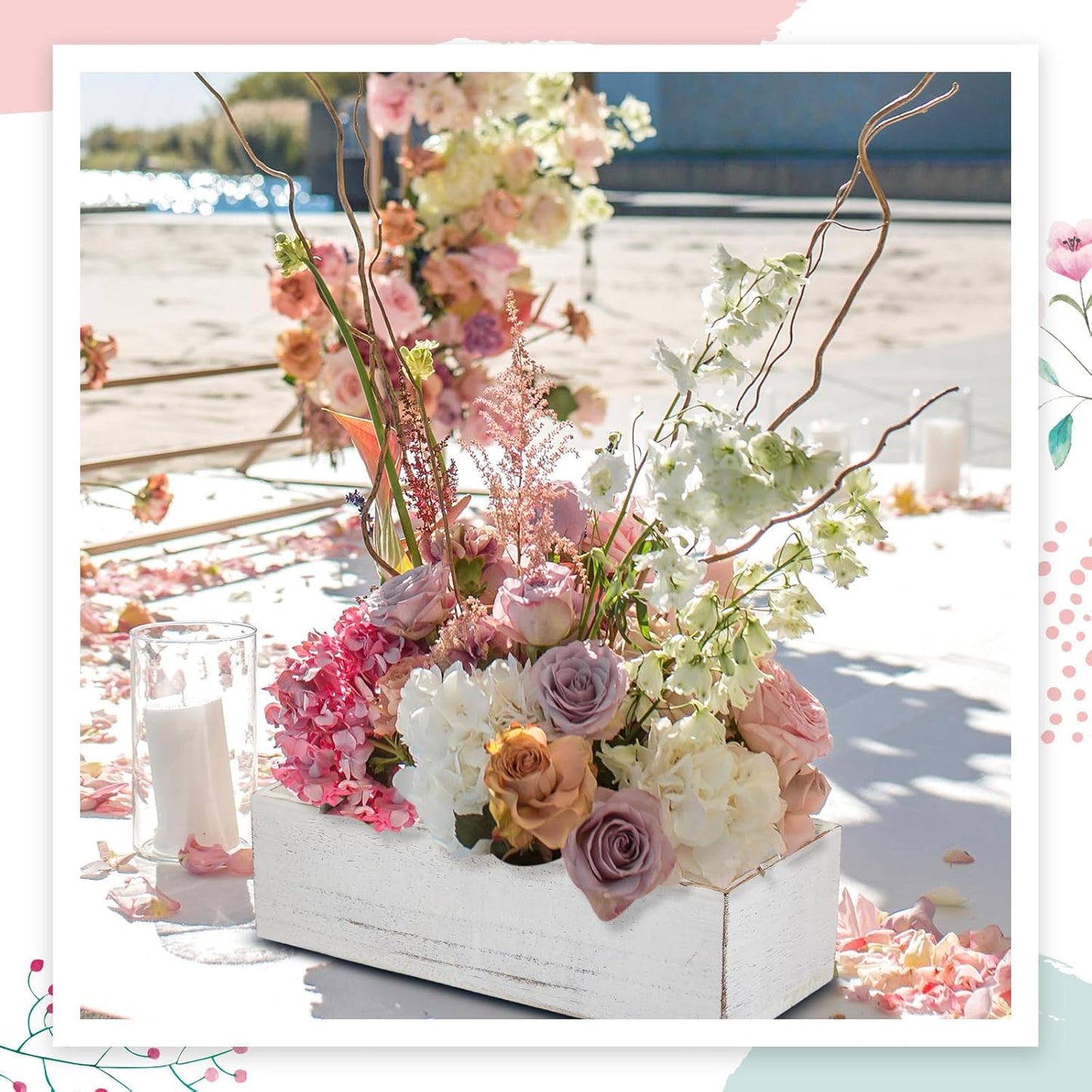 Dandat 4 Set Wood Boxes for Centerpieces 12x4 Inch Rectangle Wooden Planter Box Rustic Wooden Planters with Removable Plastic Liner Floral Foam Blocks for Home Wedding Garden Decor