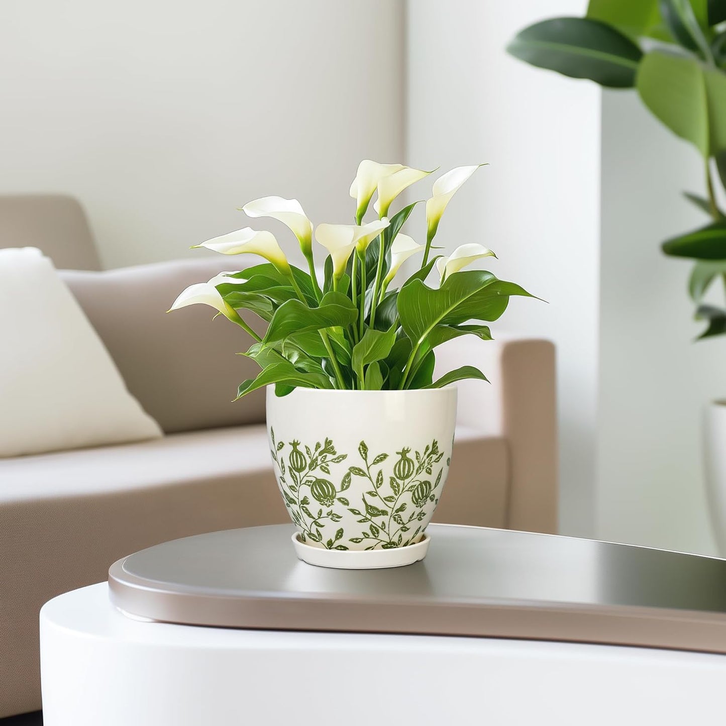 Ceramic Pot for Plants 6.8 Inch - Ceramic Plant Pot Indoor with Drainage Hole and Saucer, Round Boho Planter for Indoor Outdoor Plants, Plant Lover Gifts, Home Office Garden Decor, White