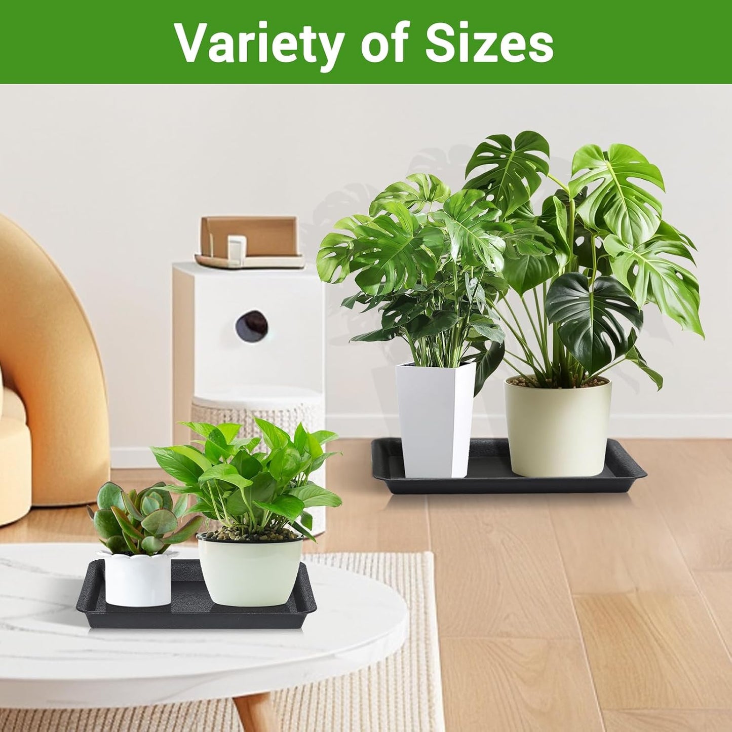 GREANER Plant Saucer Tray Rectangular, Heavy Sturdy Plastic Plant Drainage Trays, Plant Pot Drainage Tray for Indoor Outdoor, Plant Drip Trays for Pots, Seed Starter Growing Tray(13 x 9 inch, Black)