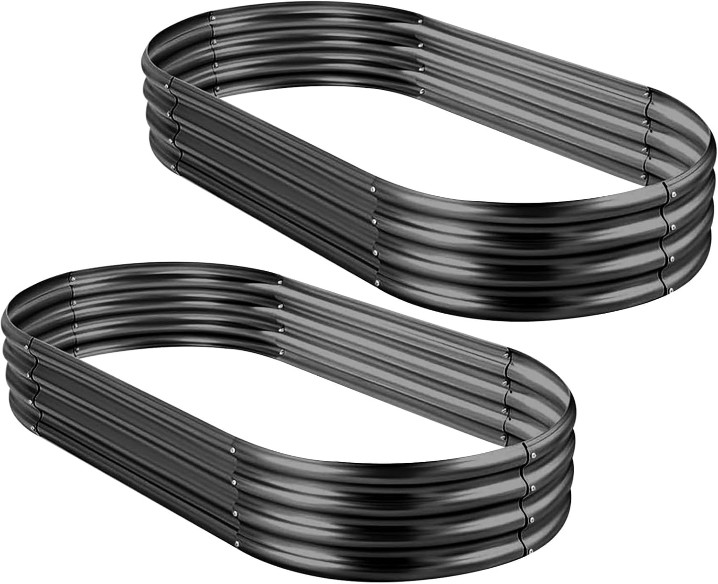 Land Guard 2Pcs Galvanized Raised Garden Bed Kit, Galvanized Planter Oval Large Metal Raised Garden Boxes Outdoor for Vegetables(Dark Grey)