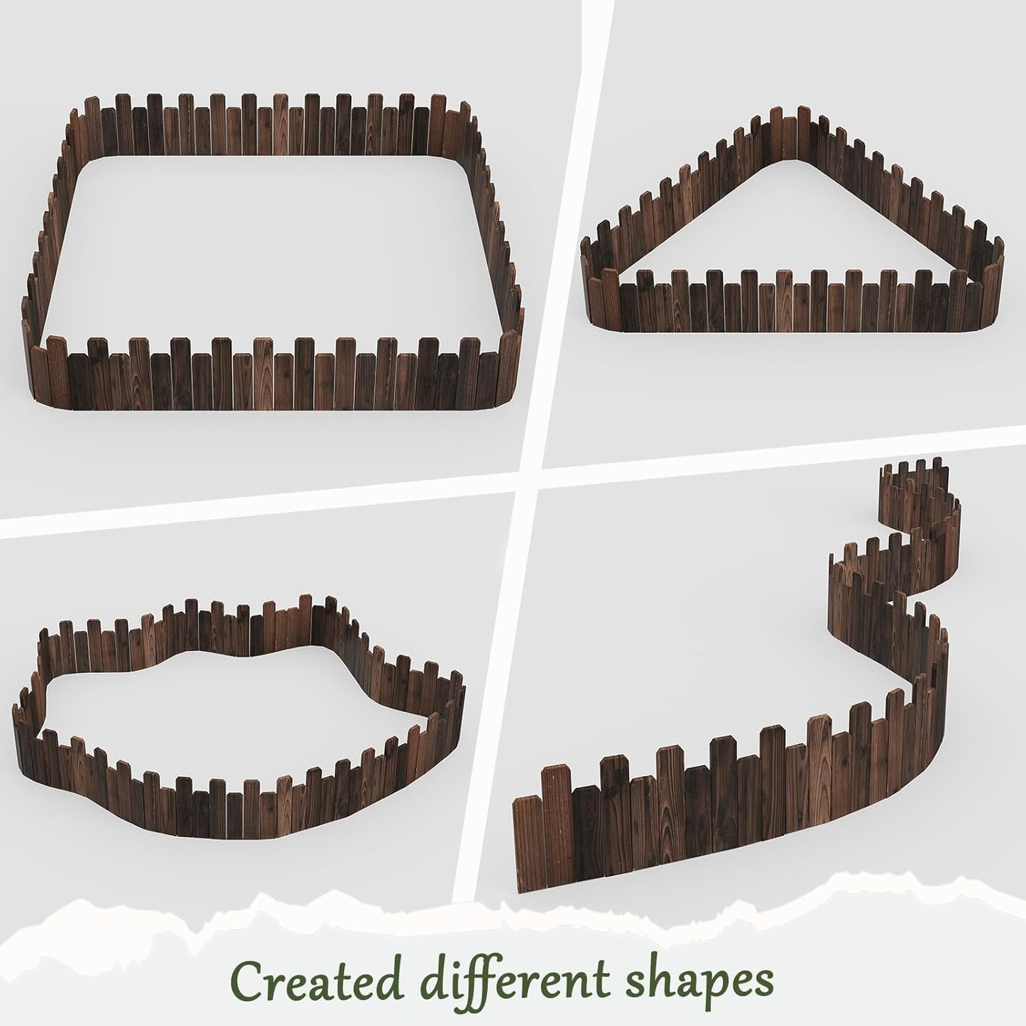 Wood Garden Edging Border Wooden Garden Fence No Dig Landscape Edging Lawn Fence Border Decorative Flower Bed Border Courtyards Planting Tree Fence Yard Patio Path Edging - 9" H x 47.3" L (1PACK)