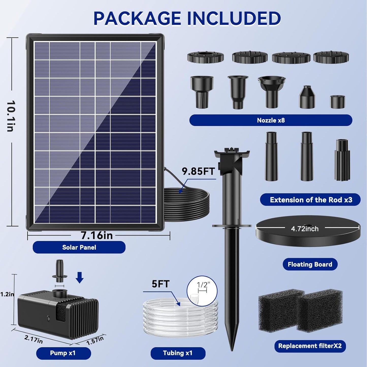 Antfraer Solar Fountain for Bird Bath, 8W Solar Water Fountain Pump with Dry-Run Protection & Double-Layer Nozzles, Solar Powered Fountain with 5Ft Tubing for Small Pond, Bird Bath, Water Feature-A108