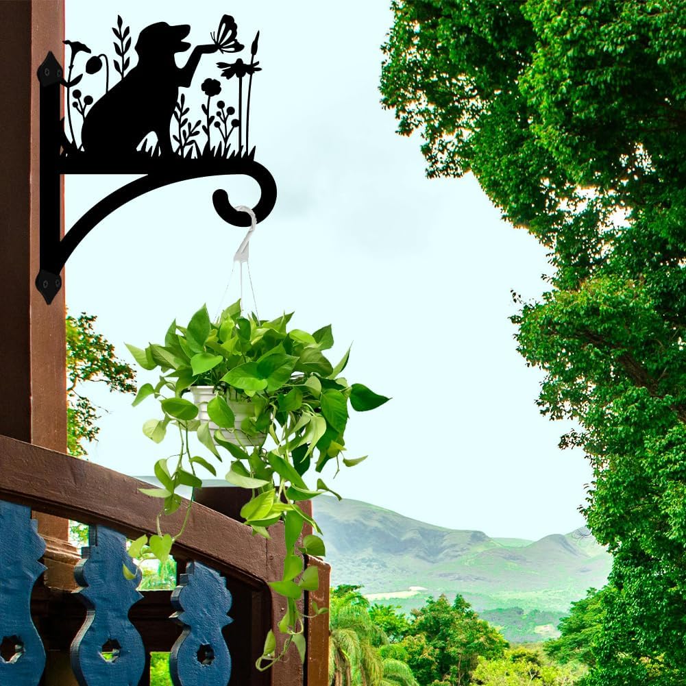 Peacoblue Iron Plant Hangers Holder for Outdoor Indoor Hanging Plants Fern Pots, Lantern, Bird Feeder, Wind Chimes, 12โx14โ Dog Weather Resistant Metal Wall Brackets Hooks for Porch, Garden, Home(Dog)