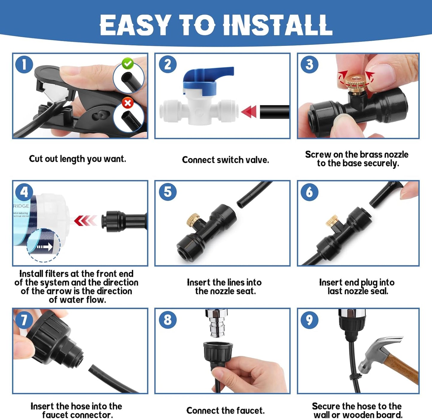 Kalolary 100Ft Misting Cooling System, Misters for Outside Patio with Water Filter, 100FT(30M) Misting Line, 30 Brass Mist Nozzles & 2 PE Adapters 3/4" Outdoor Mister for Backyard Garden Greenhouse