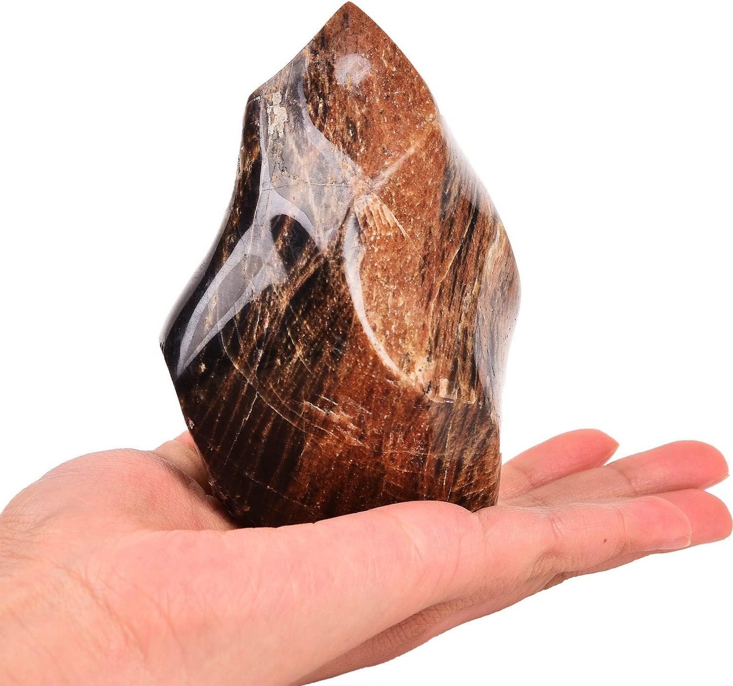 AMOYSTONE Black Moonstone Flame Shaped Towers Large Healing Crystal Stone Home Decor 0.6-1.0LBS