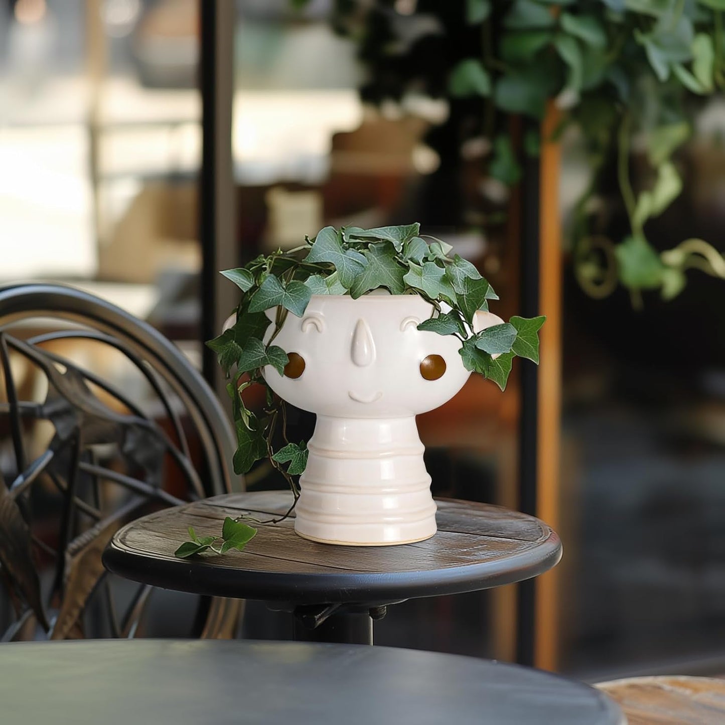 Head Planter for Indoor Plants - 7 Inch Ceramic Face Planter, Cute Succulent Pot with Drainage Hole, Indoor Outdoor Flower Plant Pot, Home Garden Decor, Gift for Plant Lovers, White