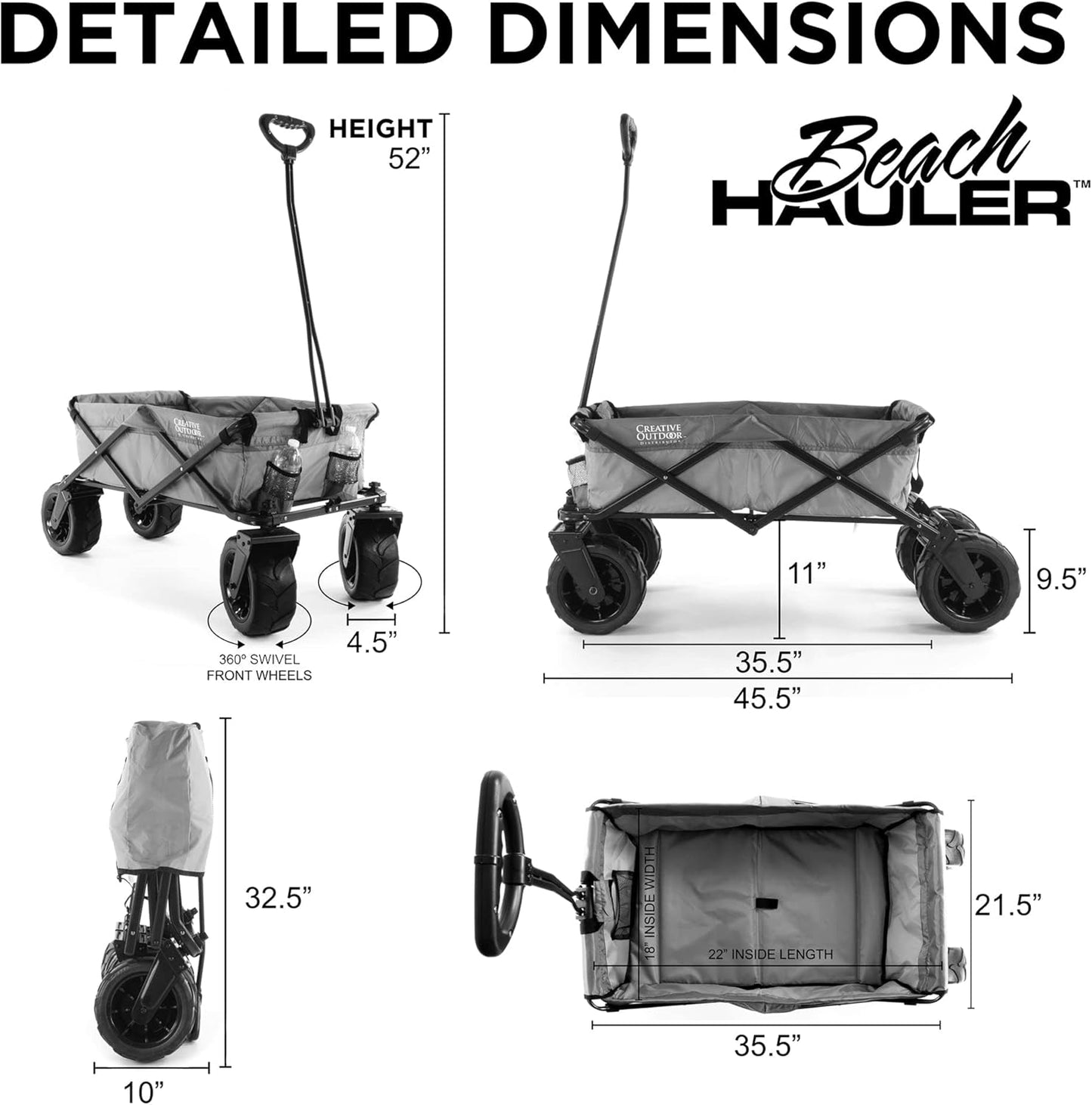 Creative Outdoor Push Pull Collapsible Stroller Wagon, 200lbs Weight Capacity, Beach Hauler XXL All-Terrain Portable Folding Cart, Giant 10" Wheels, Park, Garden & Tailgate (Teal)