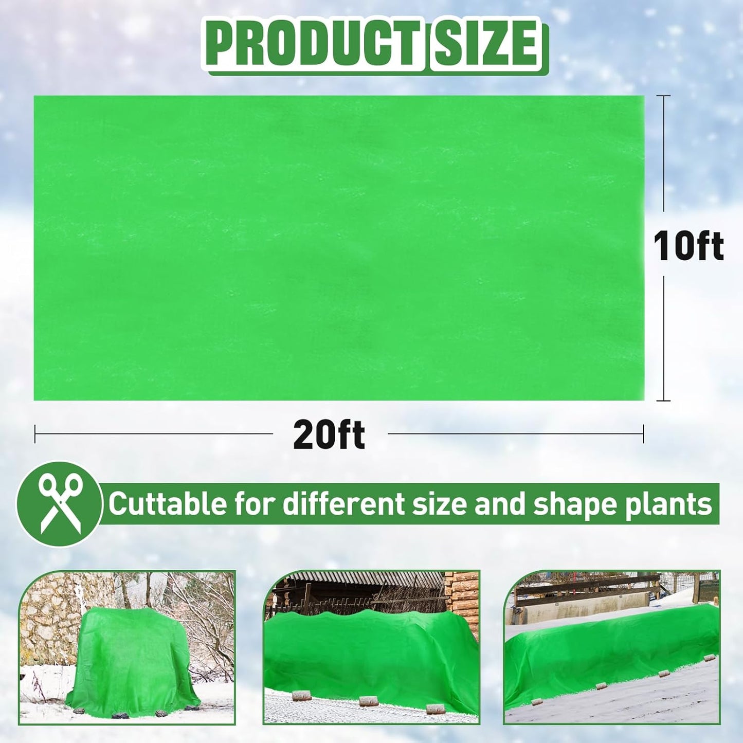 2.0oz/yd² Plant Covers Freeze Protection - 10 x 20 ft Easy of Use Green Winter Plant Frost Blanket Shield for Raised Beds, Reusable Garden Fabric Cloth Floating Row Cover for Outdoor Plants, Small