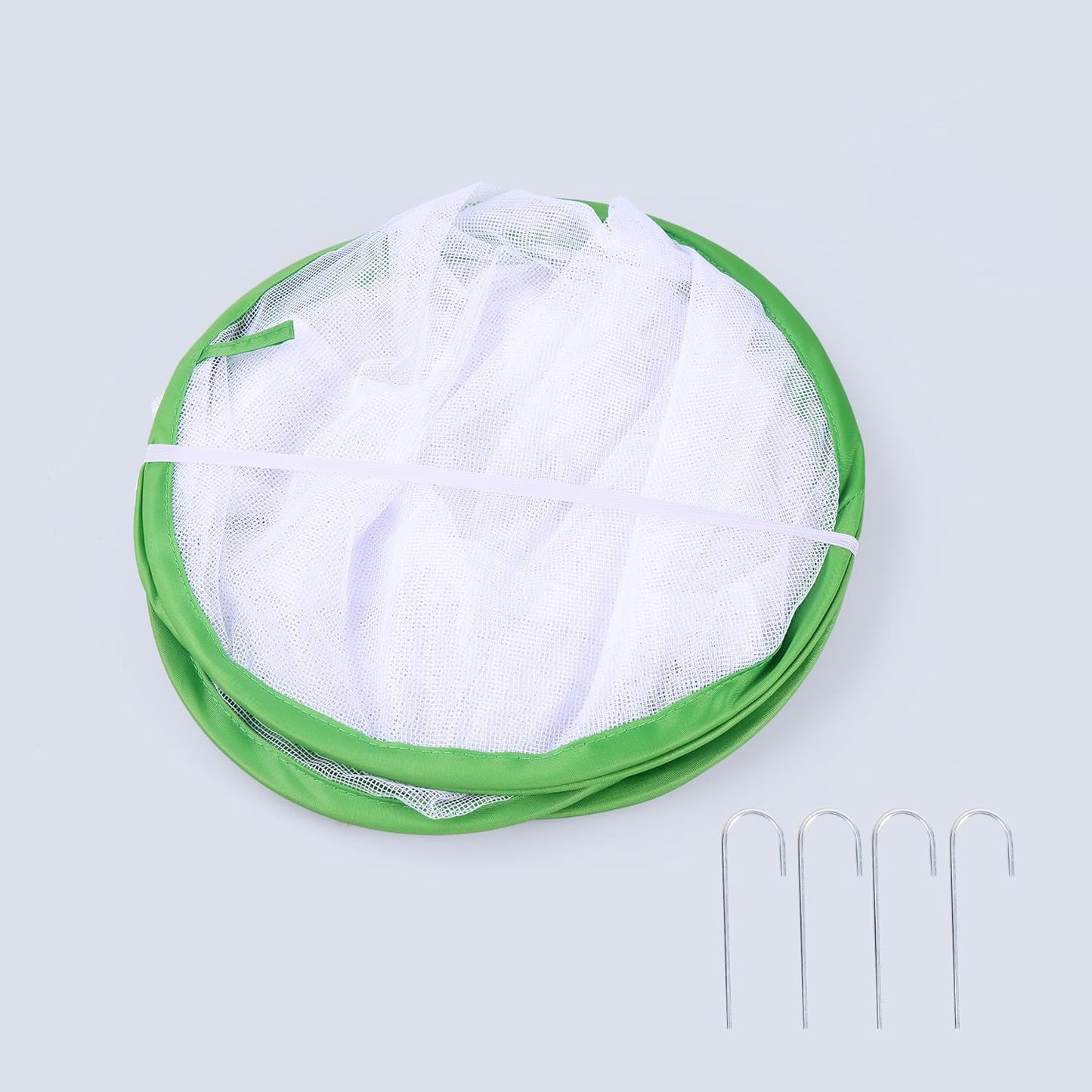 Mesh Plant Cover for Outdoor, Plant Netting Protector Garden Cover Cloche for Fruit, Vegetables, Strawberry, Flowers and Herbs Pop-Up Cage with 4 Stakes (White with Green, 19.7" x 19.7" x 19.7")