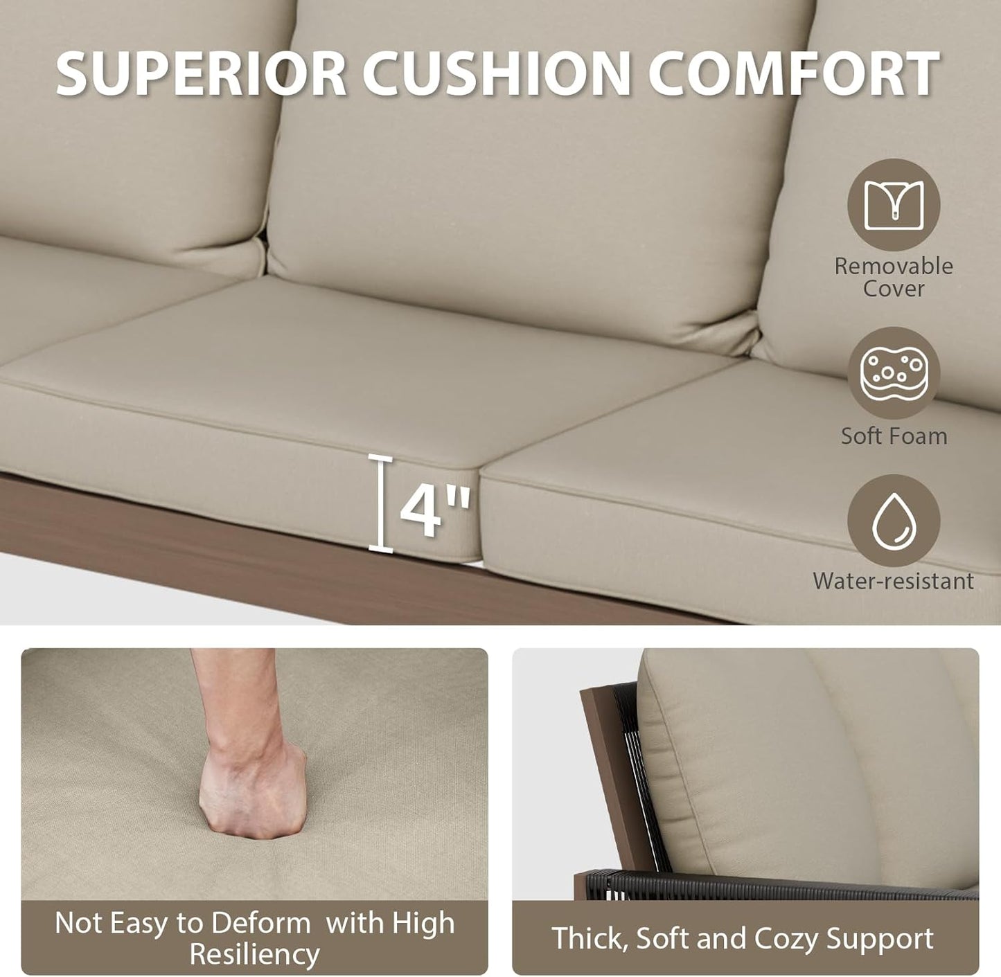 EAGLE PEAK Natural Wood Outdoor Patio Furniture, Cedar Furniture, Conversation Set, Outdoor Seating for Deck Patio Porch, Sofa 2 Chairs 2 Ottomans & Side Table, 6 Pieces, Brown/Beige