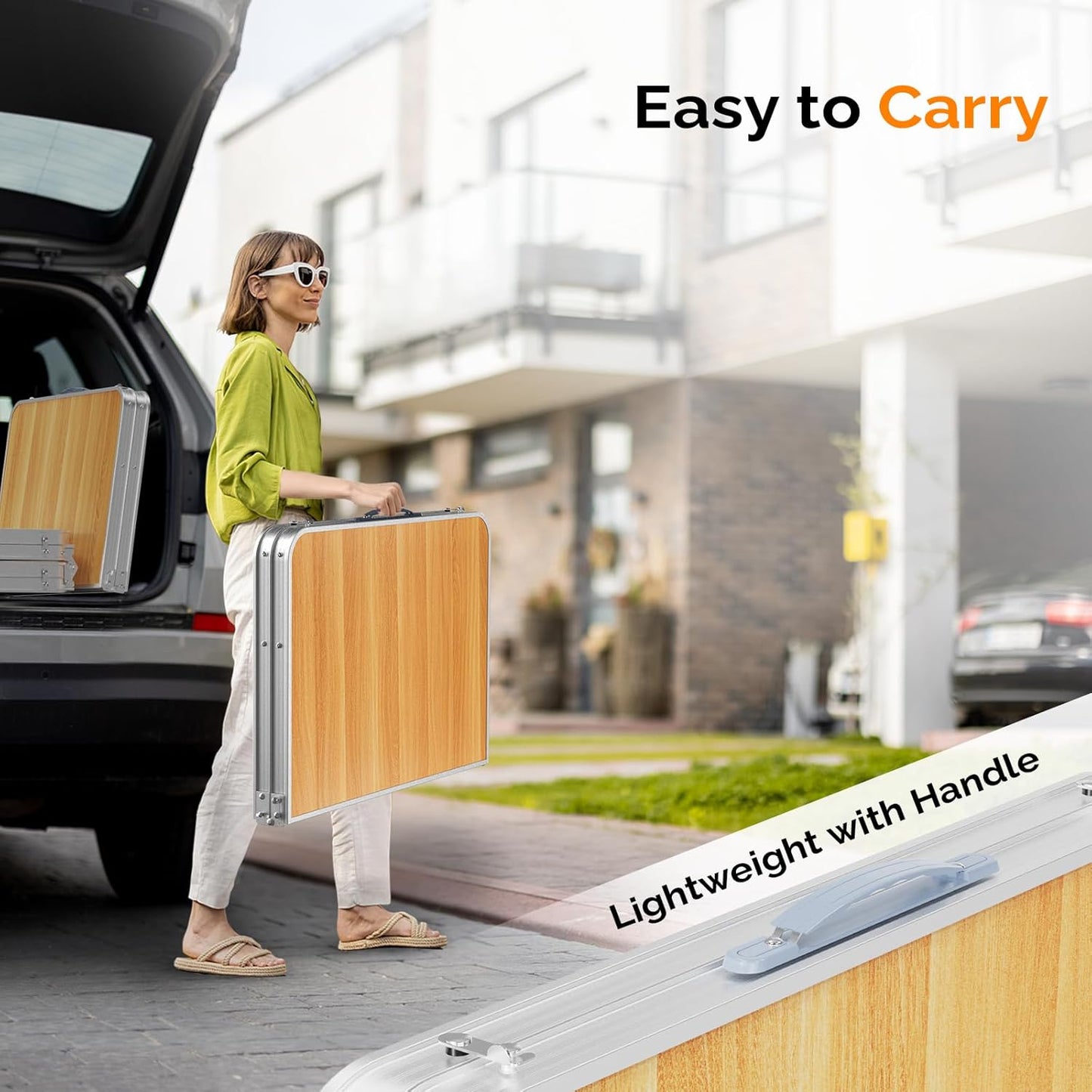 VINGLI 3FT Small Camping Table Adjustable Height Aluminum Folding Table for Picnic Party BBQ, Plastic RV Suitcase Table Portable Lightweight Fold Up Utility Outdoor Tables with Carrying Handle …