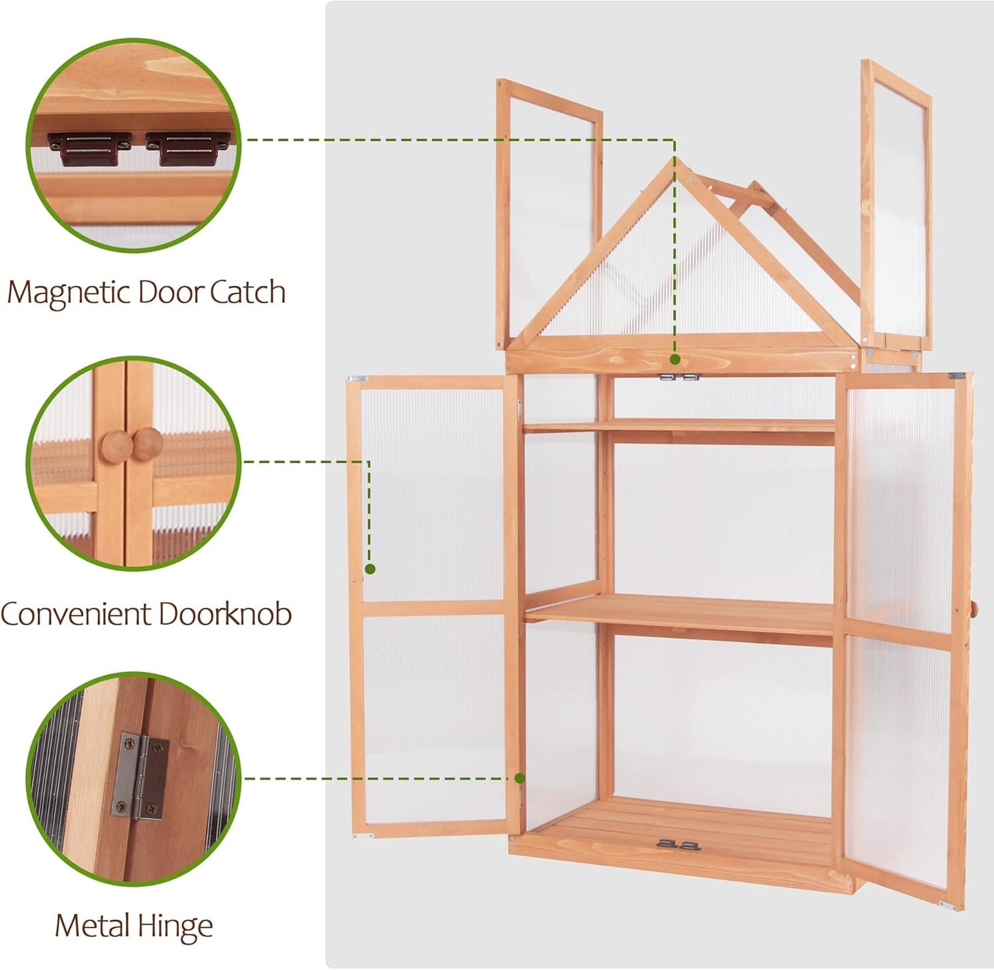 MCombo Greenhouse Cold Frame Wooden Garden Raised Flower Planter Shelf with Hard Translucent PC Protection, 0800 (Orange)