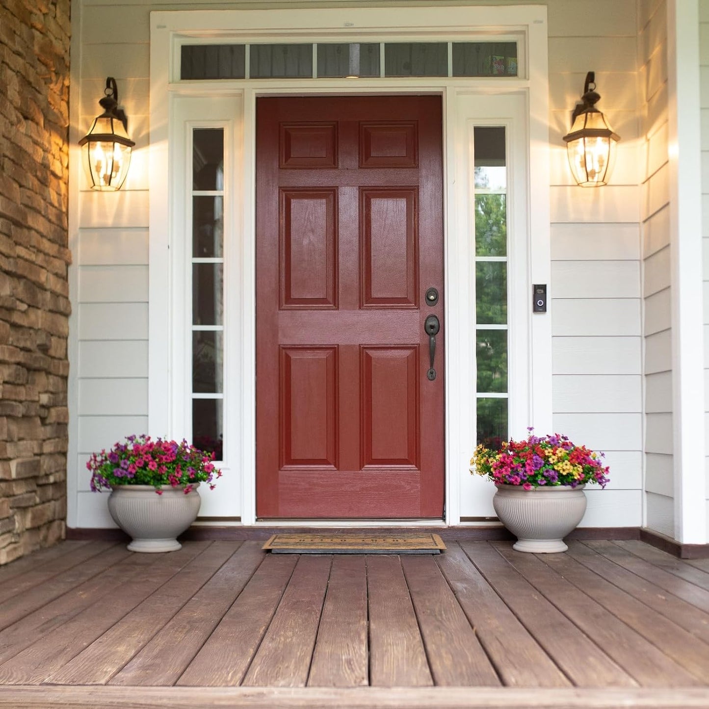 Artificial Flowers for Outdoor Indoor Garden Home Decoration, Faux Flower Daisy with Eucalyptus Leaves Fake Plants Greenery Boxwood Porch Patio, 12 Bundles (Mix Pink Red Purple Yellow)