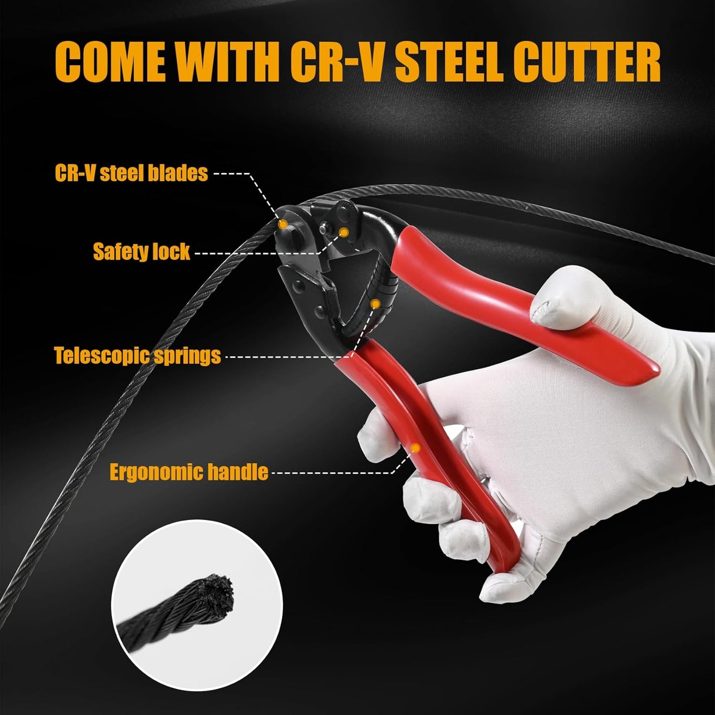 400FT 1/8" Stainless Steel Cable Black 7x7 Strands Aircraft Cable T316 Wire Rope with Cable Cutter 1800lbs Breaking Strength Metal Wire Cable for Deck Cable Railing, Stair, Fence, DIY Balustrades