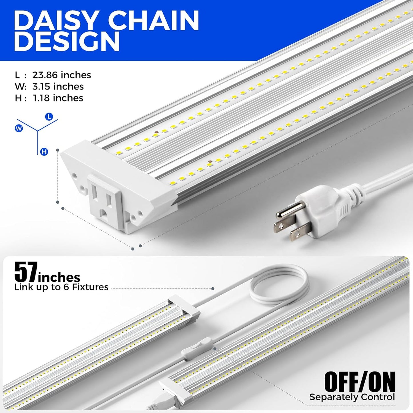 Barrina TX36 2FT Grow Light for Indoor Plants, 36W(200W Equivalent), High PPFD, 5000K Daylight Full Spectrum, Hanging Plant Light for Greenhouse Indoor Growing with On/Off Switch, Linkable, 1 Pack