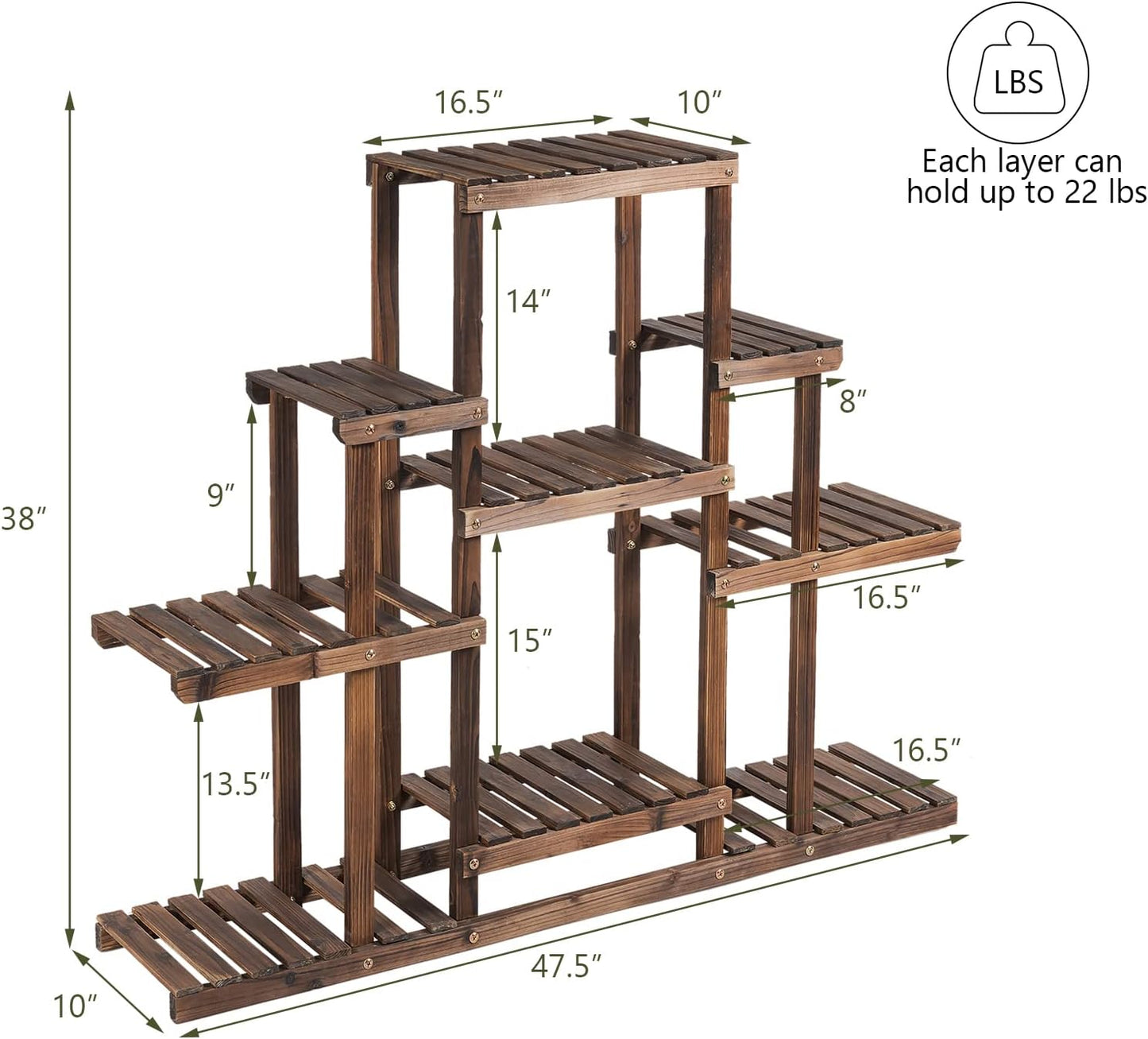 COSTWAY 6-Tier Multifunctional Wood Flower Stand, Shelf Holder for Multiple Plants, Freestanding Plant Rack for Garden, Patio, Balcony, Living Room, Indoor, Outdoor