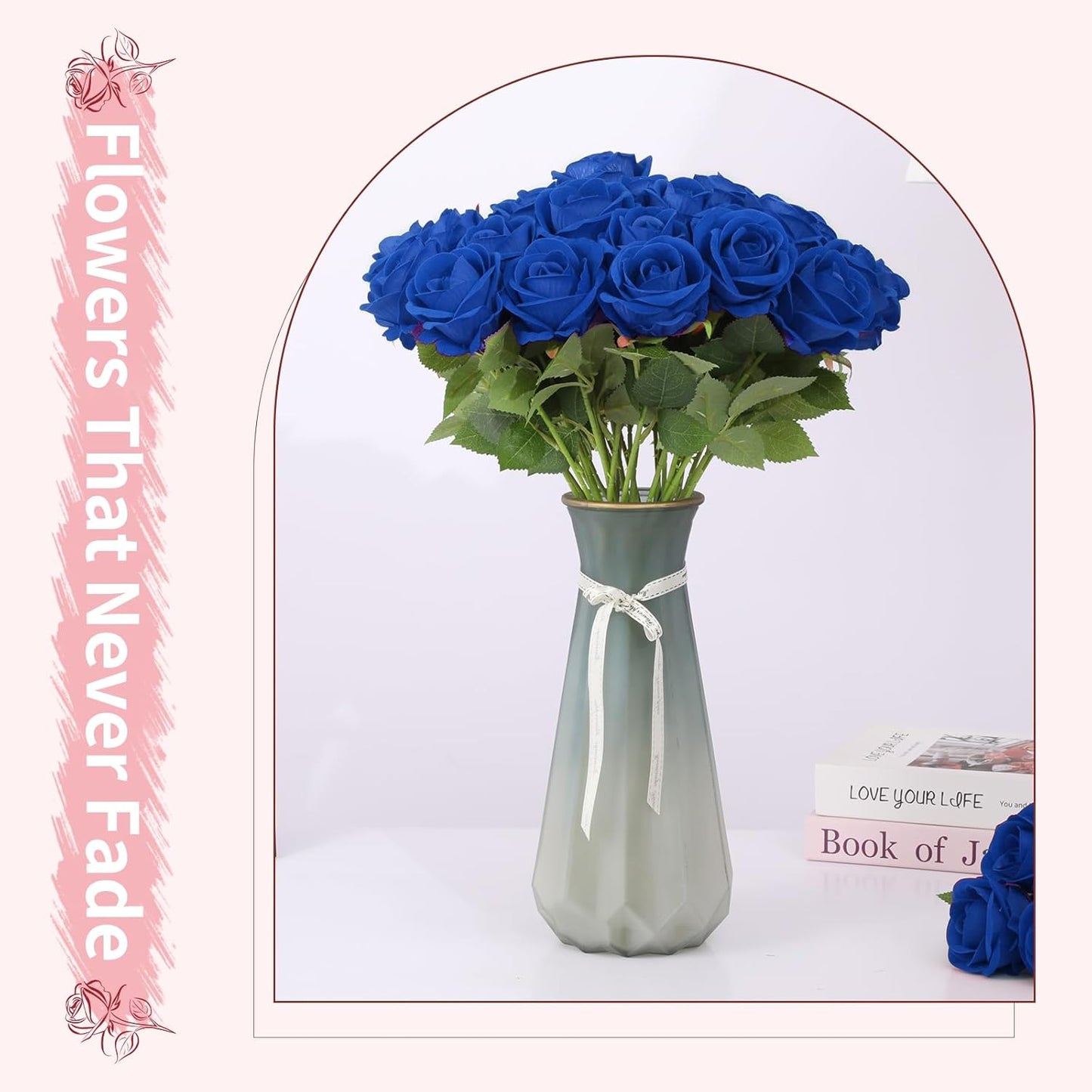 102 PCS Fake Roses Artificial Flowers Bulk, Blue Roses Bridal Bouquet Silk Faux Rose with Stems for Wedding Flowers Decoration, Valentine's Day, Bridal Bouquet, Anniversary,Home Decor(102PCS, Blue)