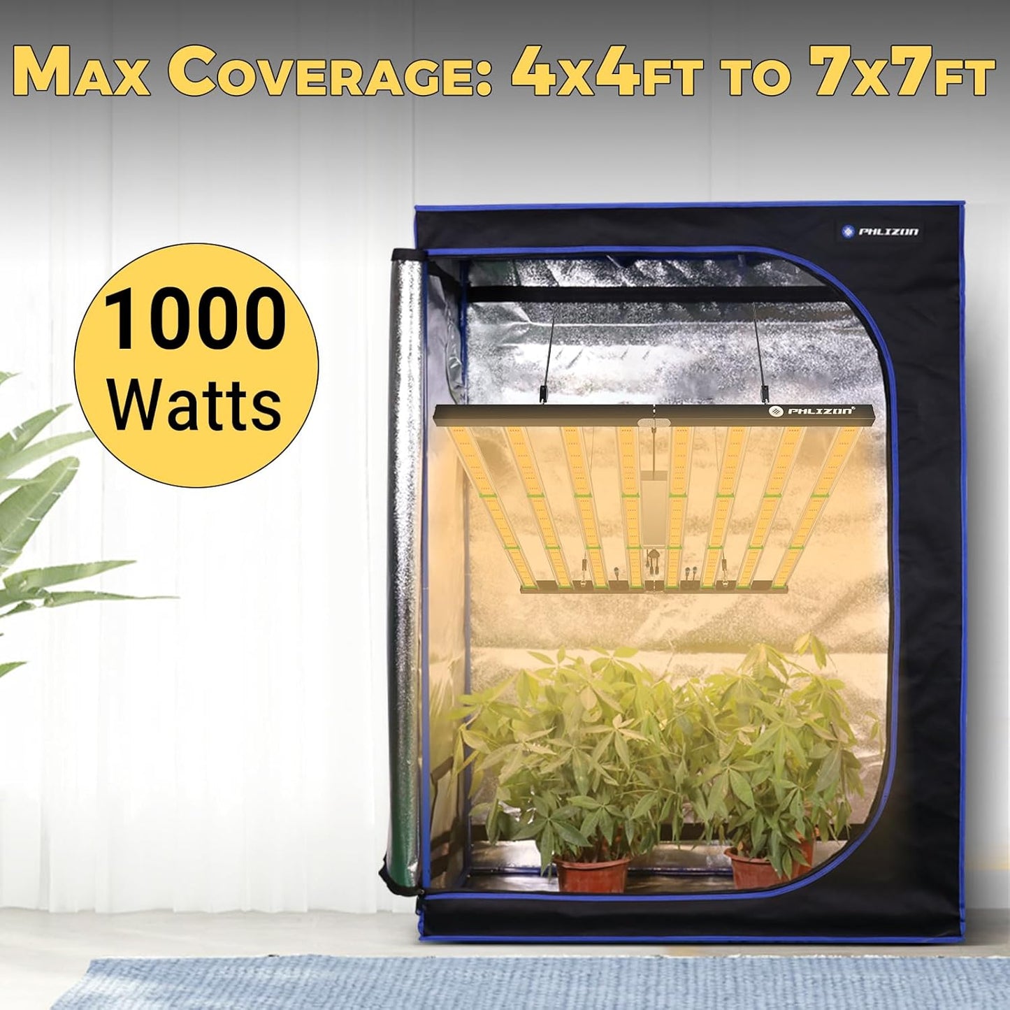 Phlizon FD9600 1000W Plant Led Grow Light for 4x4 5x5 6x6 7x7ft Indoor Commercial Plants Daisy Chain Dimmable Grow Light Brand Driver Foldable Full Spectrum UV IR Growing Lamps (FD9600)