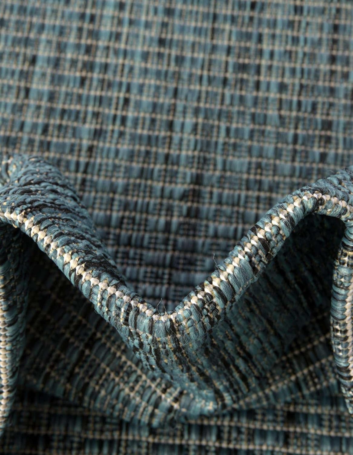 Unique Loom Outdoor Solid Collection Area Rug (5' 3" Square Teal/Navy Blue)