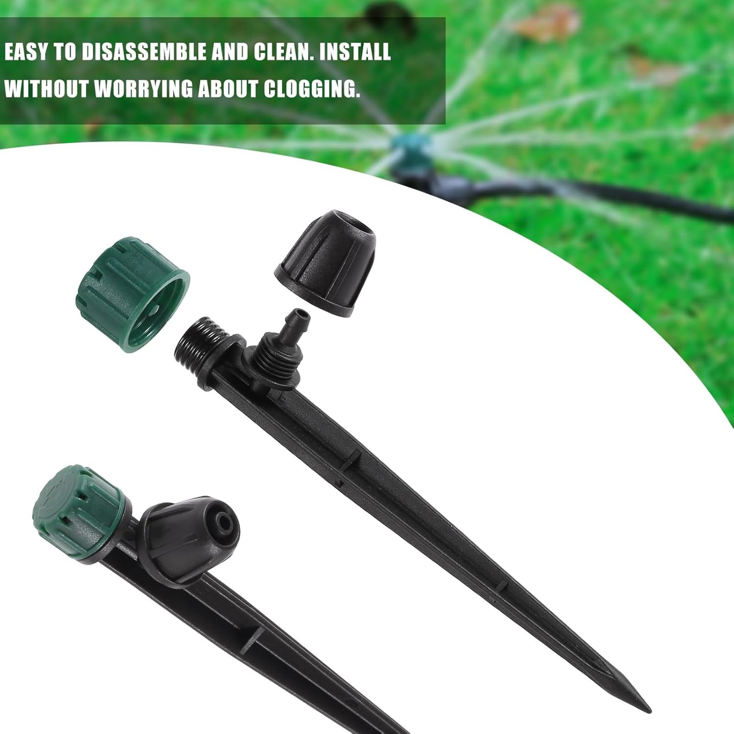 Anti-Drop Drip Irrigation Emitters for 1/4" Drip Tubing,5.5" Stake with Adjustable Automatic Irrigation Drippers for (4-7mm) Garden Watering System. (50pcs-360 Degree Drip)