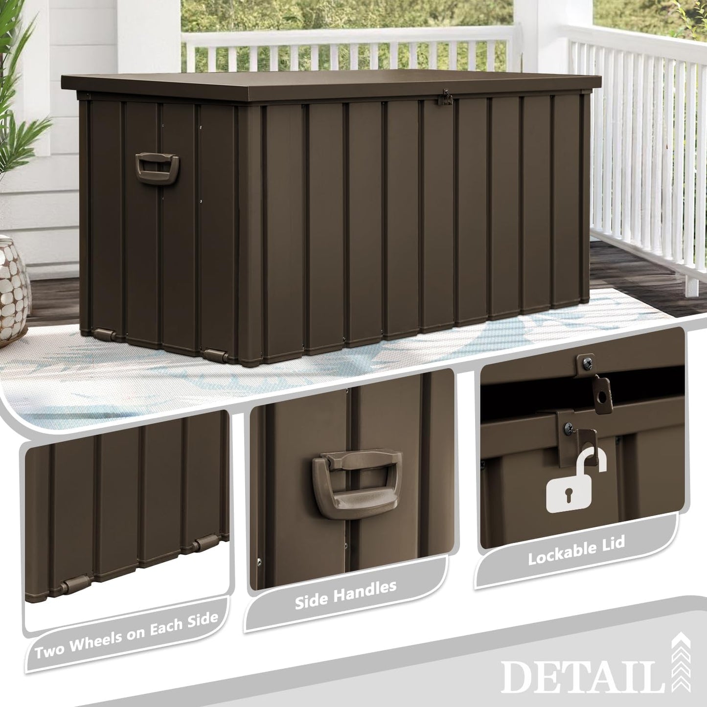 Domi 120-Gallon Outdoor Storage Box – Waterproof, Lockable Storage Cabinet for Patio Furniture, Garden Tools & Pool Supplies – Large Metal Storage for Cushions, Toys & More