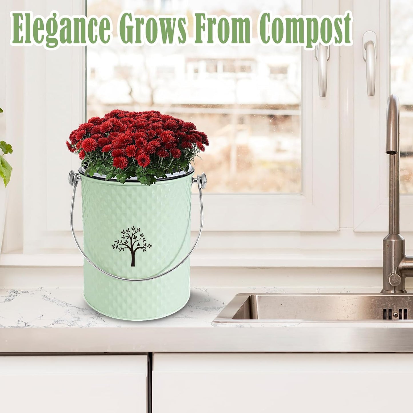 AOSION Countertop Compost Bin Kitchen,Odorless Indoor Compost Bin with Lid and Compost Bags,Compost Bucket Composter Container for Food Waste,Green