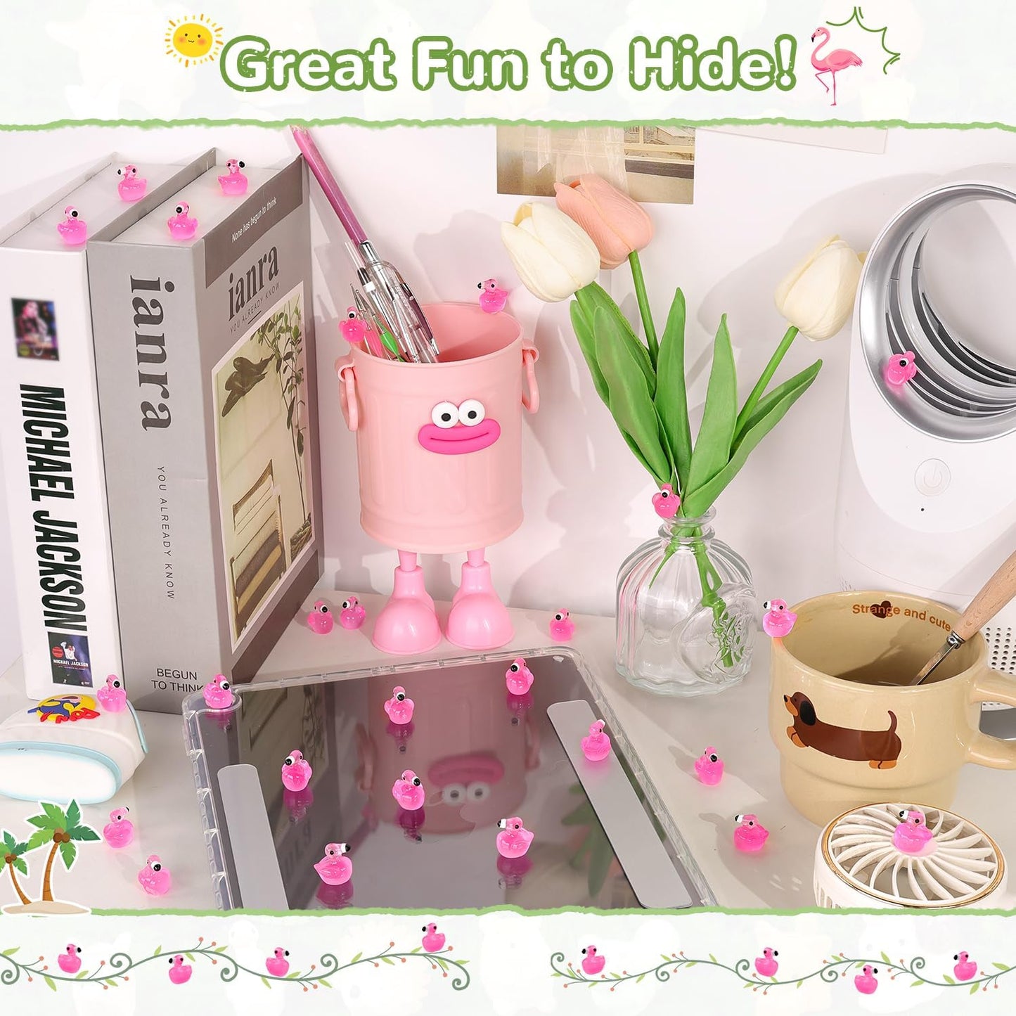 200PCS Mini Resin Animals Cute Rose Pink Tiny Flamingo Ducks Glow in Dark, Miniature Figures to Hide, Small Animal Toys Accessories Bulk for Topper Garden Dollhouse Ornaments DIY Crafts & Decor