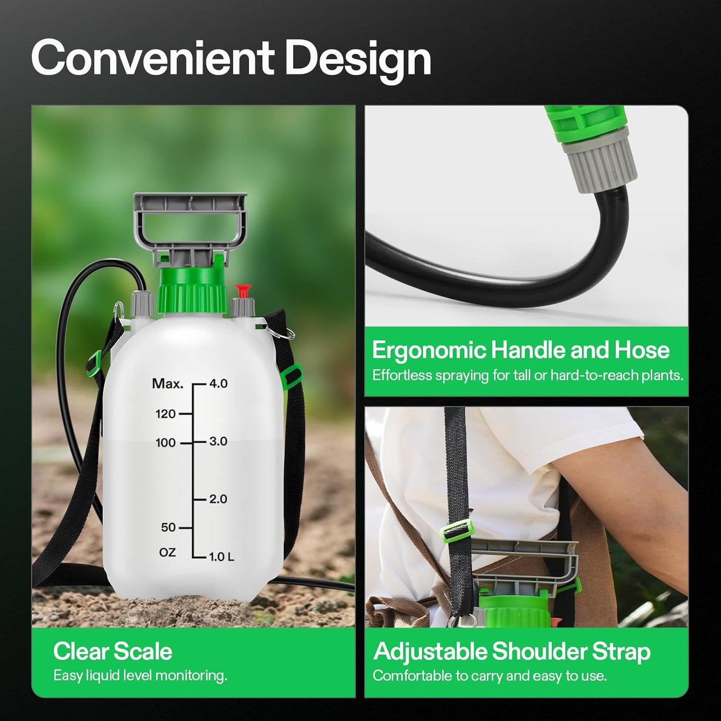 VIVOSUN 1 Gal/4L Pump Sprayer, Garden Water Sprayer for Plants, Weeds & Lawn Care, with 3 Nozzles, 50'' Long Hose & Pressure Relief Valve