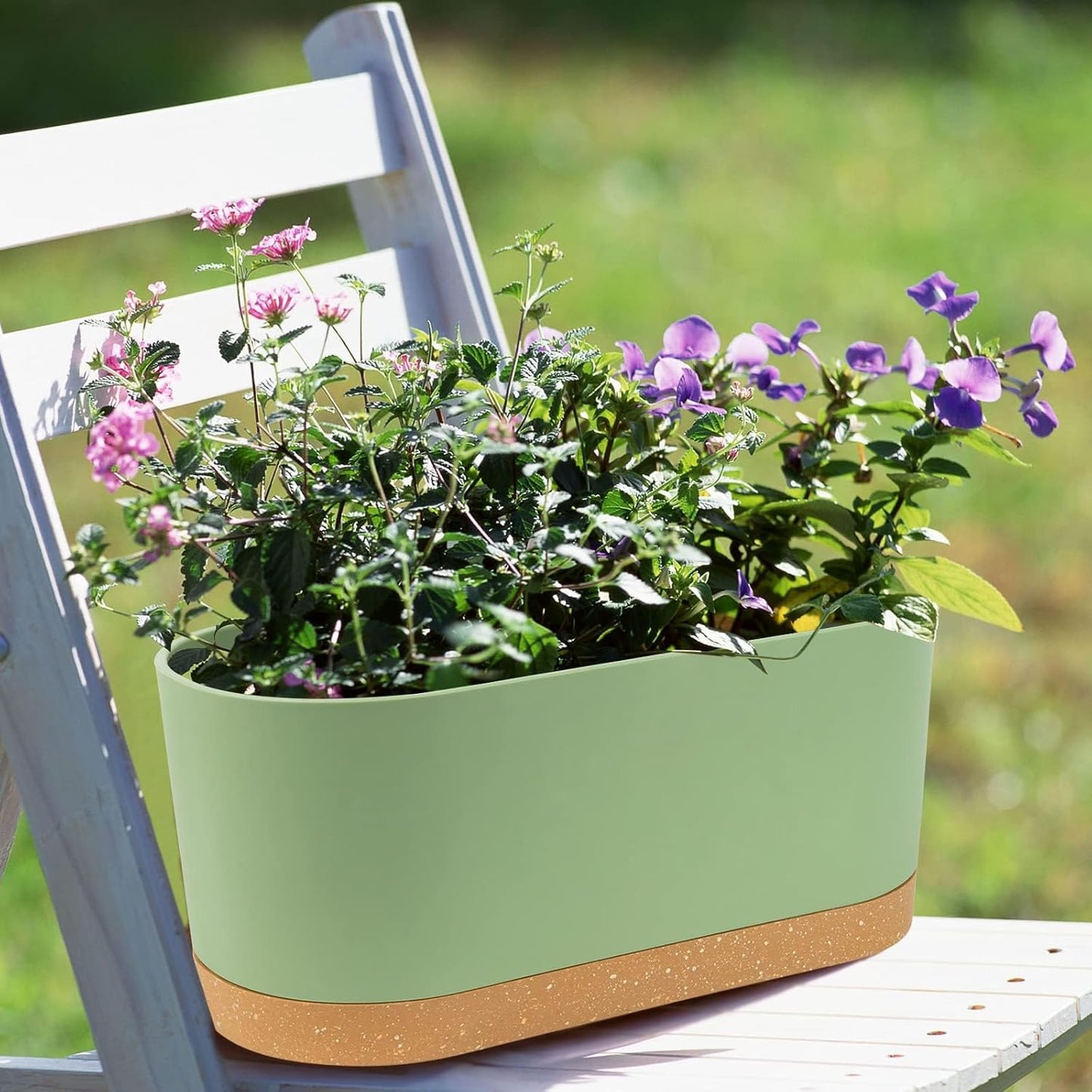 QCQHDU 16" L x 7.6" W x 7" H Window Planter Box, 2 Pack Self Watering Pots for Indoor Plants with Drainage Holes & Saucer, Outdoor Flower Pots Home Garden Modern Decor